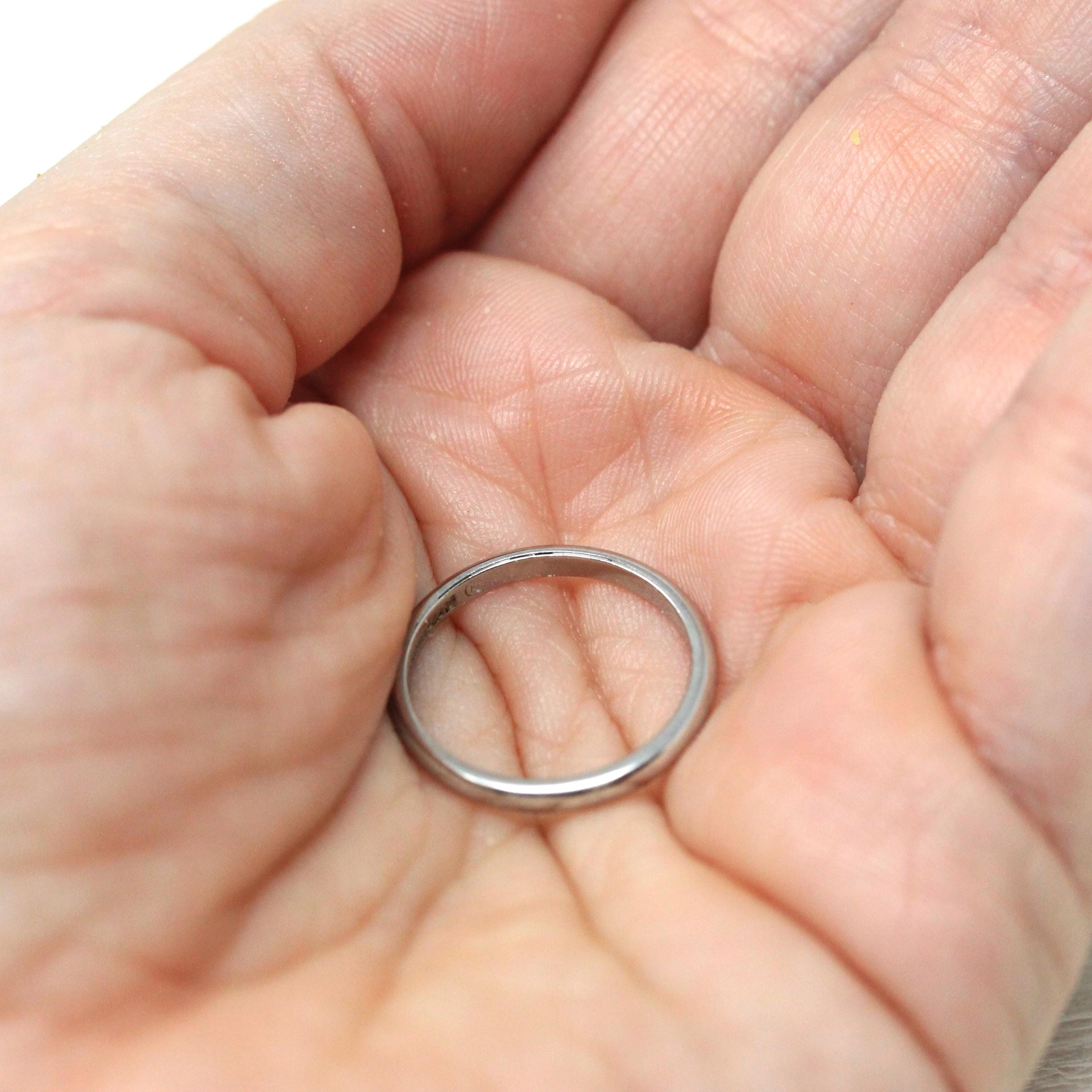 Platinum Wedding Band - Mid Century 2 mm Half Round Classic Bridal Ring - Vintage Size 5 Heirloom Fine Stacking Mid Century Jewelry