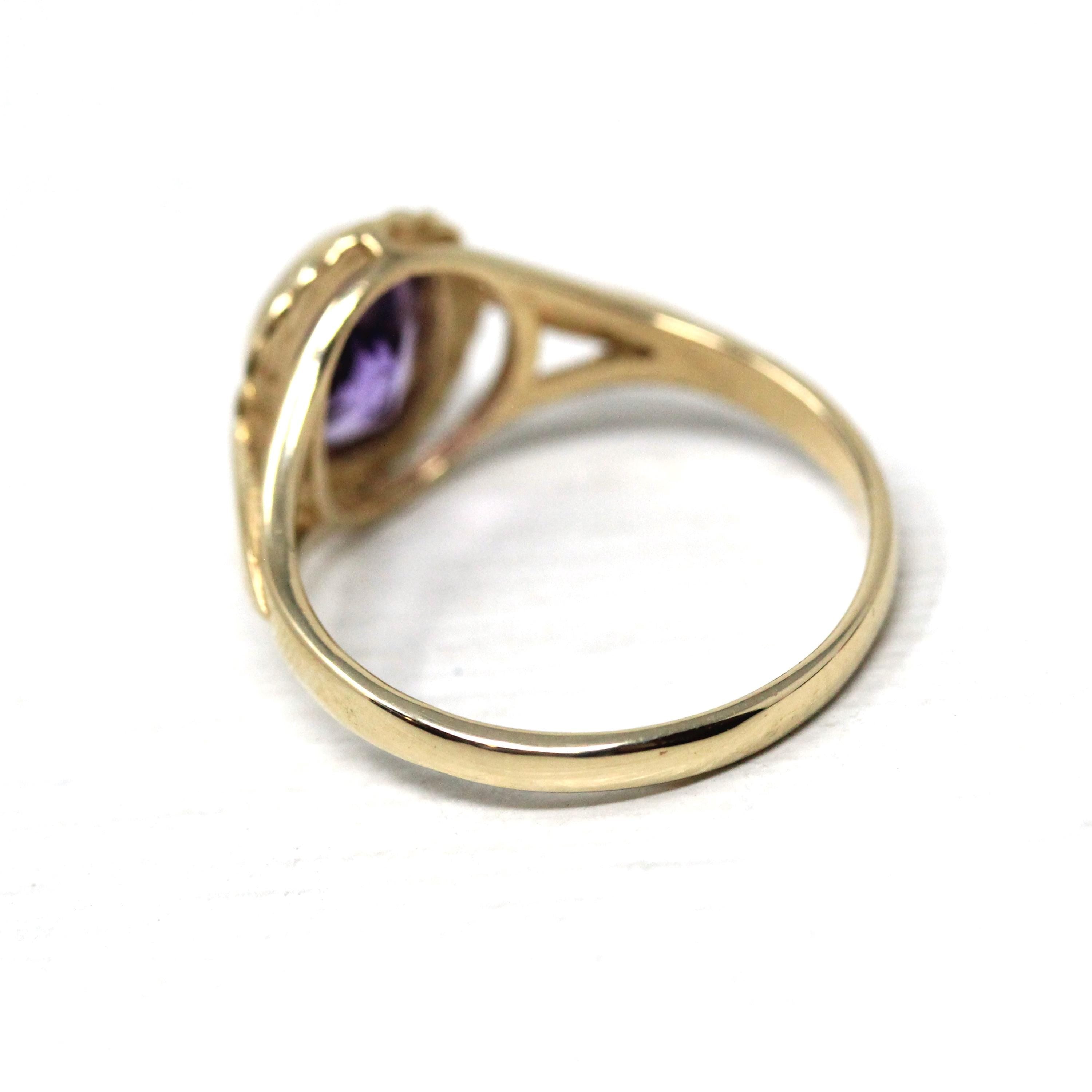Estate Amethyst Ring - Modern Era 9k Yellow Gold English Oval Purple Natural Gem - Circa 2000s Size 6 1/2 Fine February Birthstone Jewelry