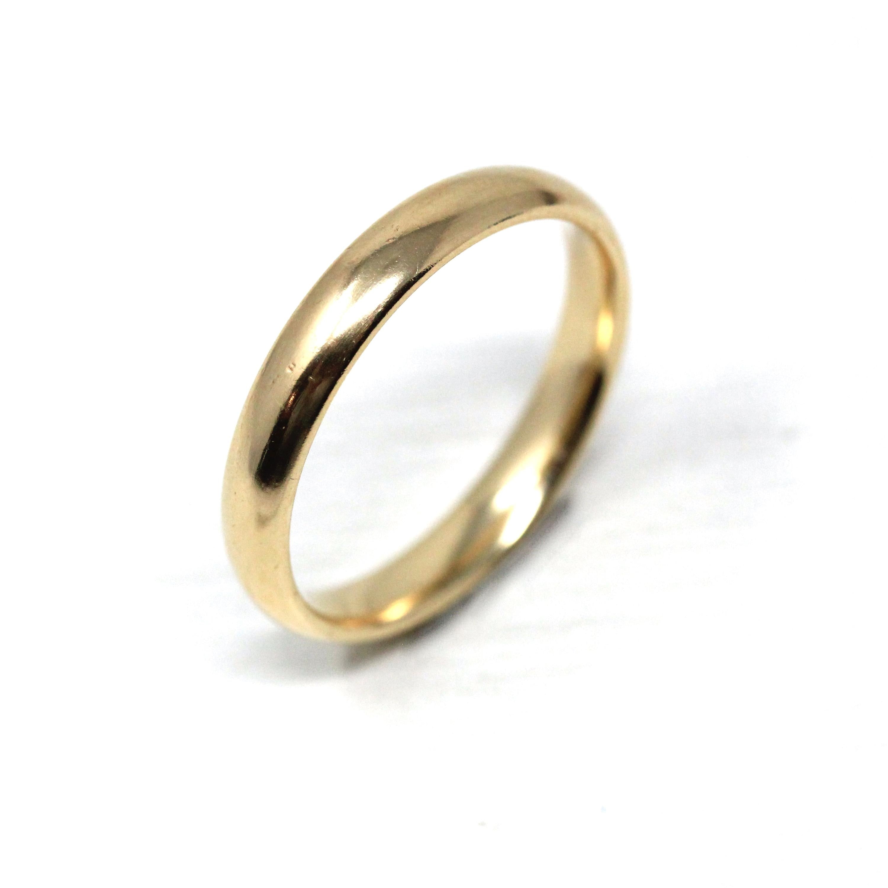 Vintage Wedding Band - Retro 14k Yellow Gold Unisex Simple Stack Statement Ring - Circa 1980s Size 12 1/4 Fine Minimalist "TW" 80s Jewelry