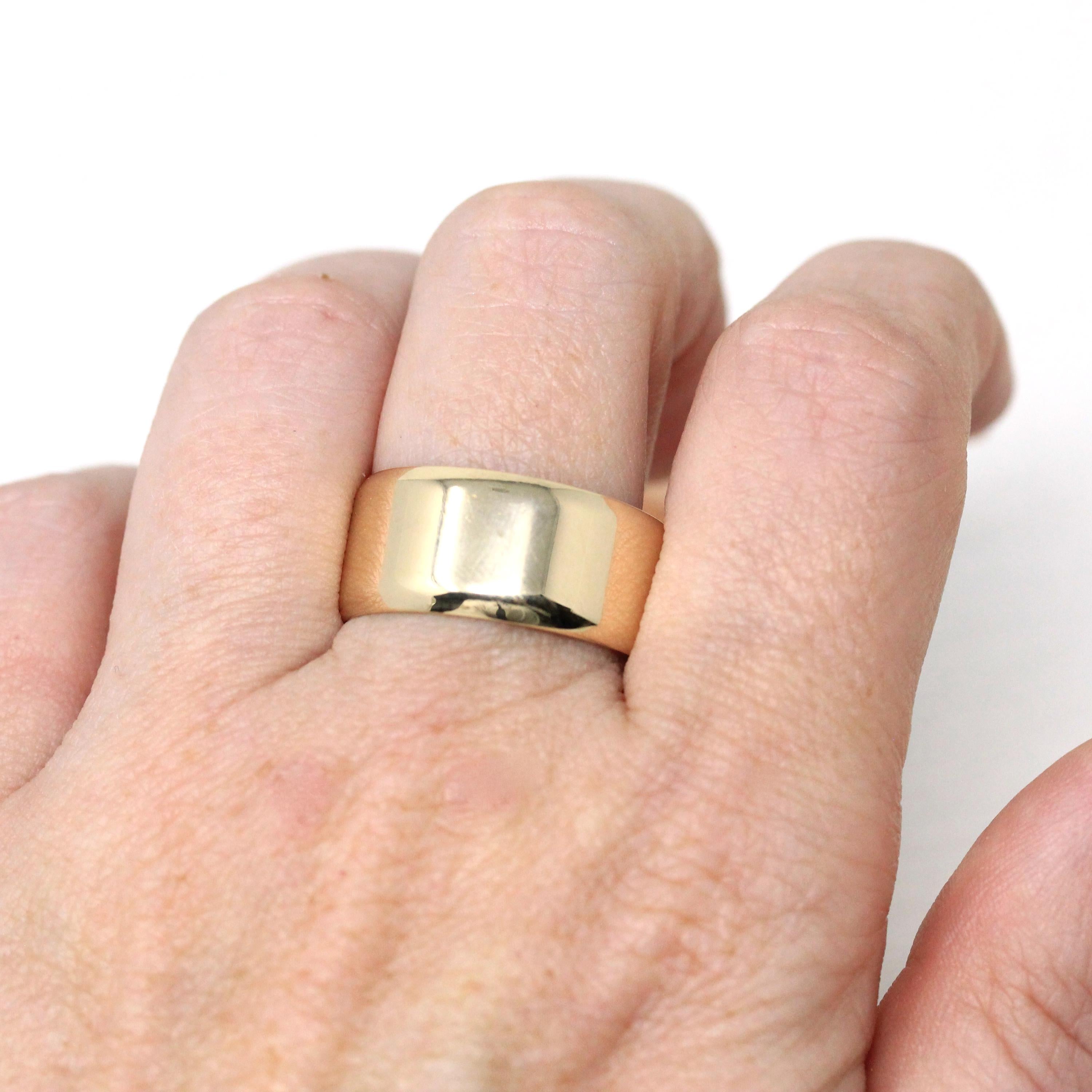 Retro Wide Ring Band - Vintage 9k Yellow Gold London England UK - Circa 1970s Era Size 9 3/4 English Hallmarks - Fine Statement 70s Jewelry