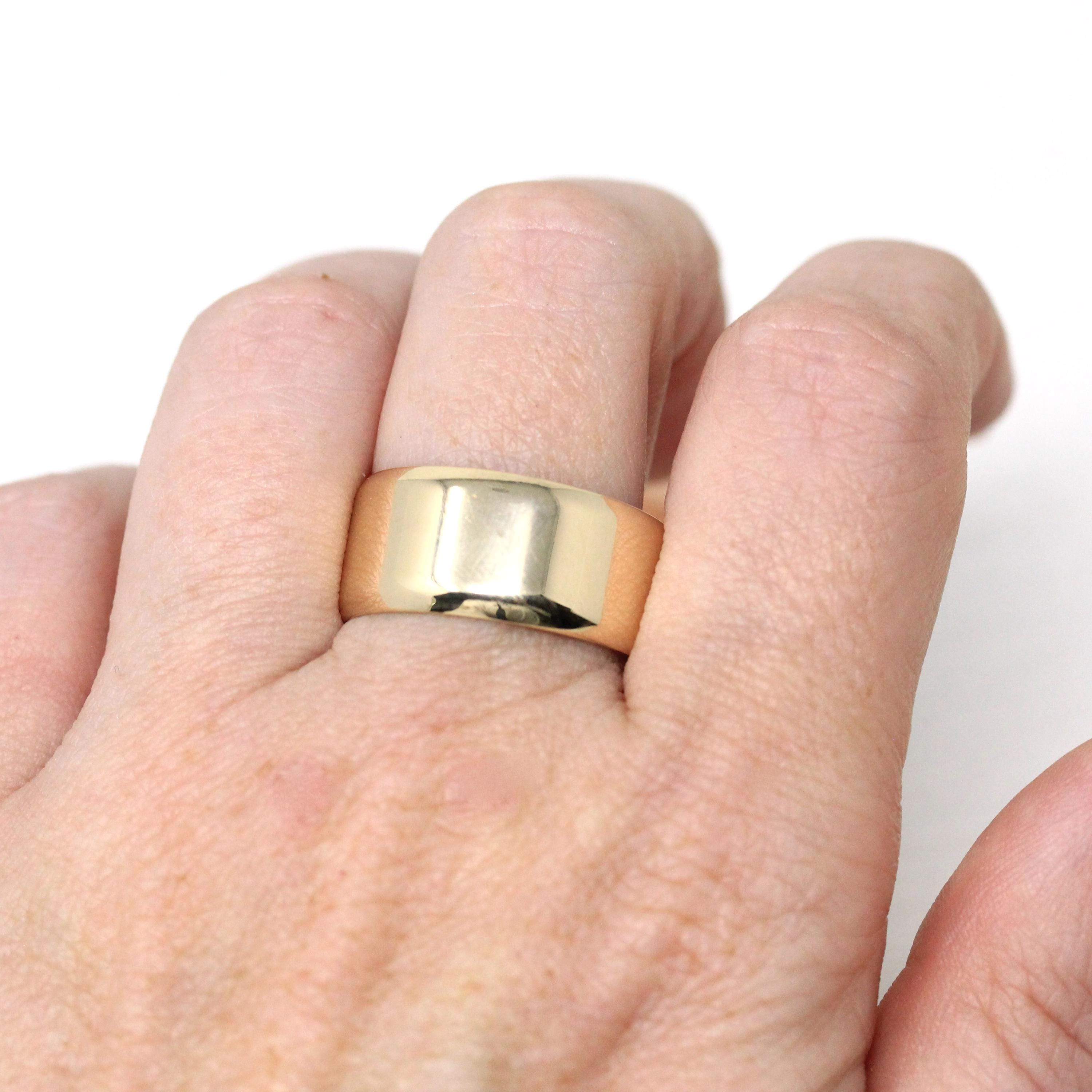 Retro Wide Ring Band - Vintage 9k Yellow Gold London England UK - Circa 1970s Era Size 9 3/4 English Hallmarks - Fine Statement 70s Jewelry