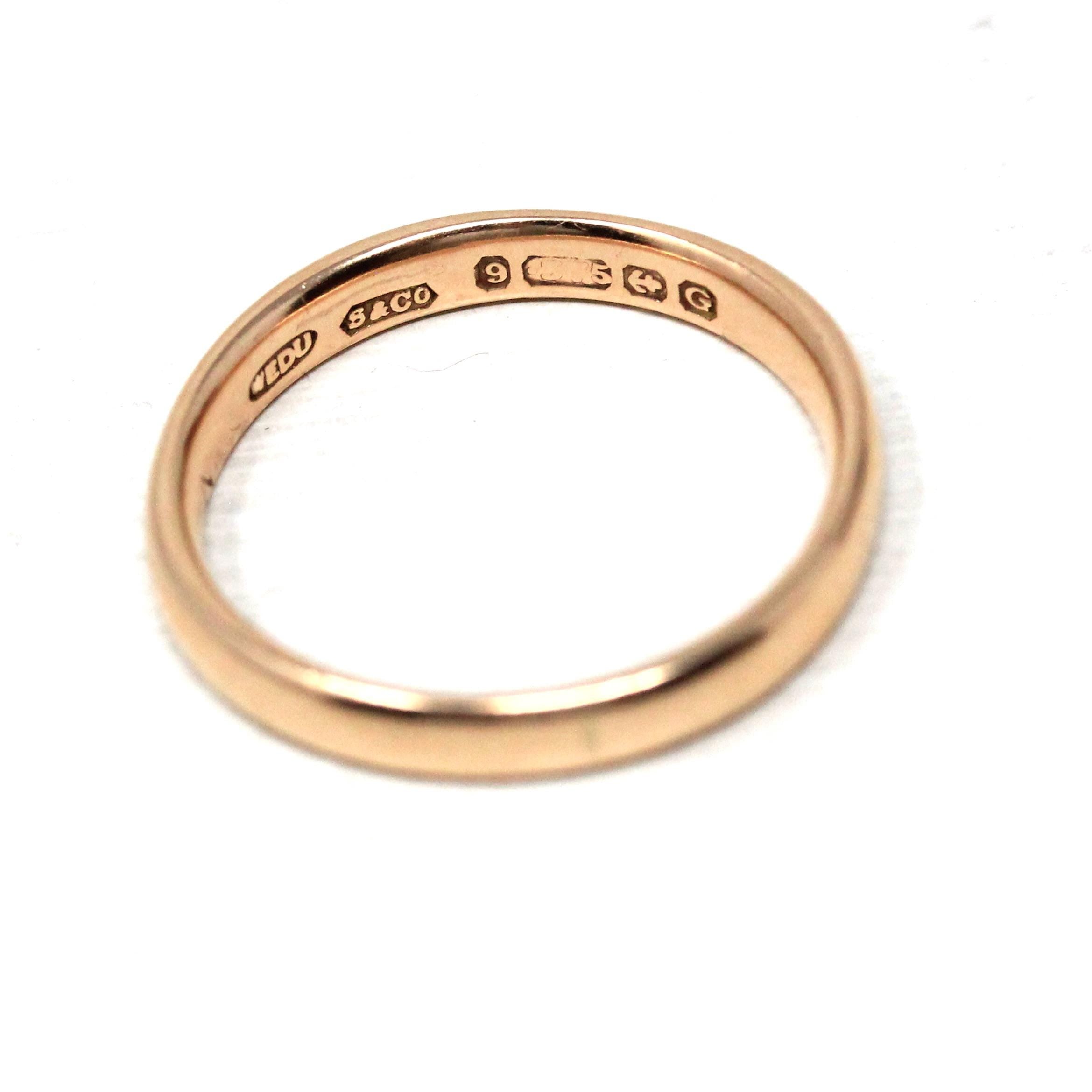 Art Deco Ring Band - Vintage Rosy 9k Yellow Gold Birmingham England UK - Circa 1930s Era Size 7 English Hallmarks Fine Minimalist Jewelry