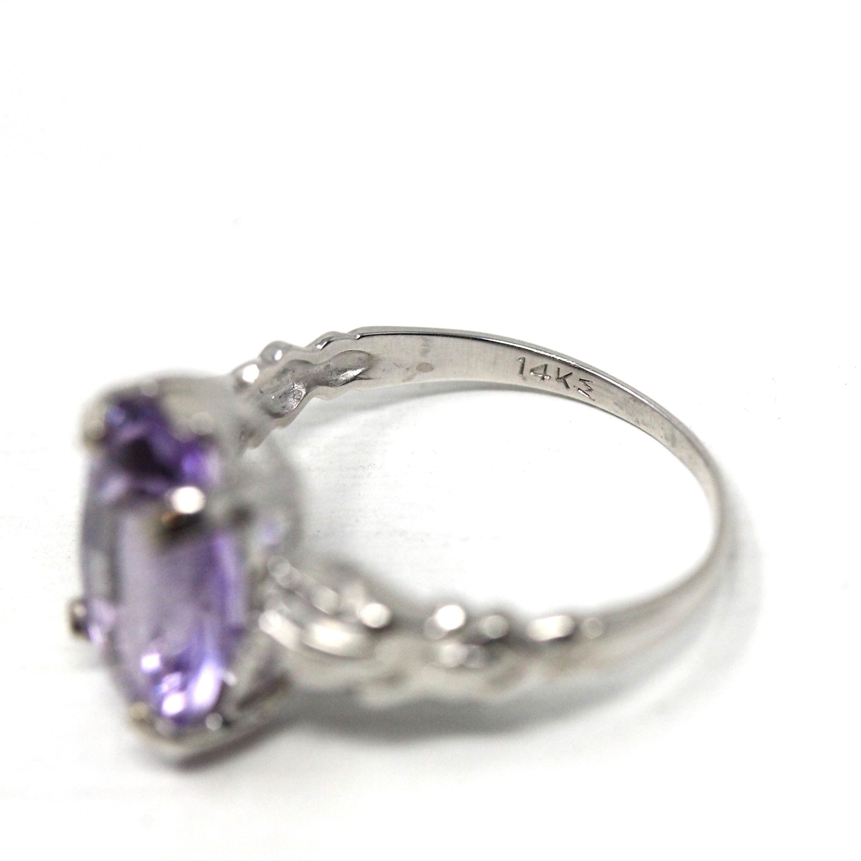 Art Deco Amethyst Ring - Vintage 14k White Gold Diamonds & Natural Purple Gemstone - Circa 1930s Size 6 1/2 February Birthstone Fine Jewelry