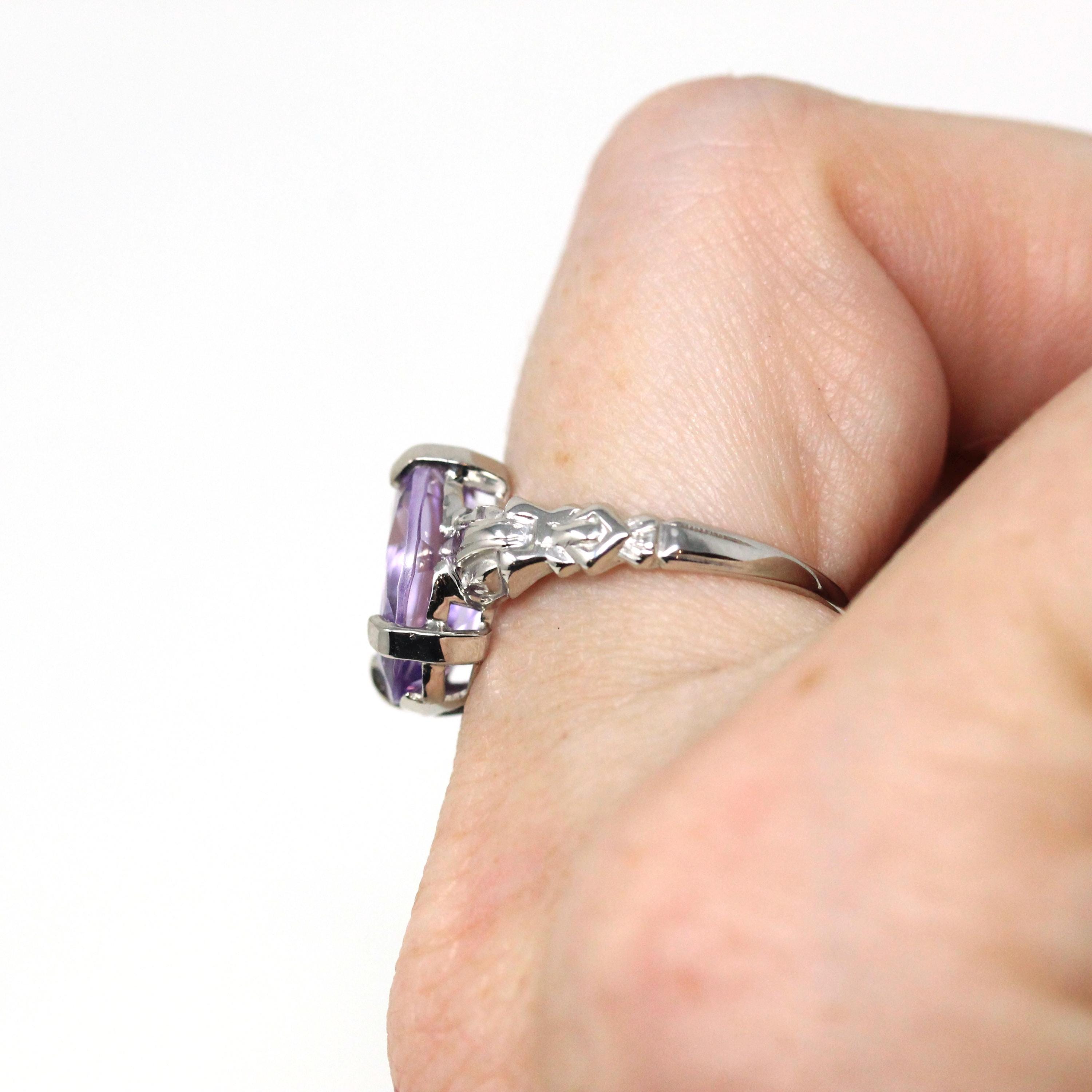 Art Deco Amethyst Ring - Vintage 14k White Gold Diamonds & Natural Purple Gemstone - Circa 1930s Size 6 1/2 February Birthstone Fine Jewelry