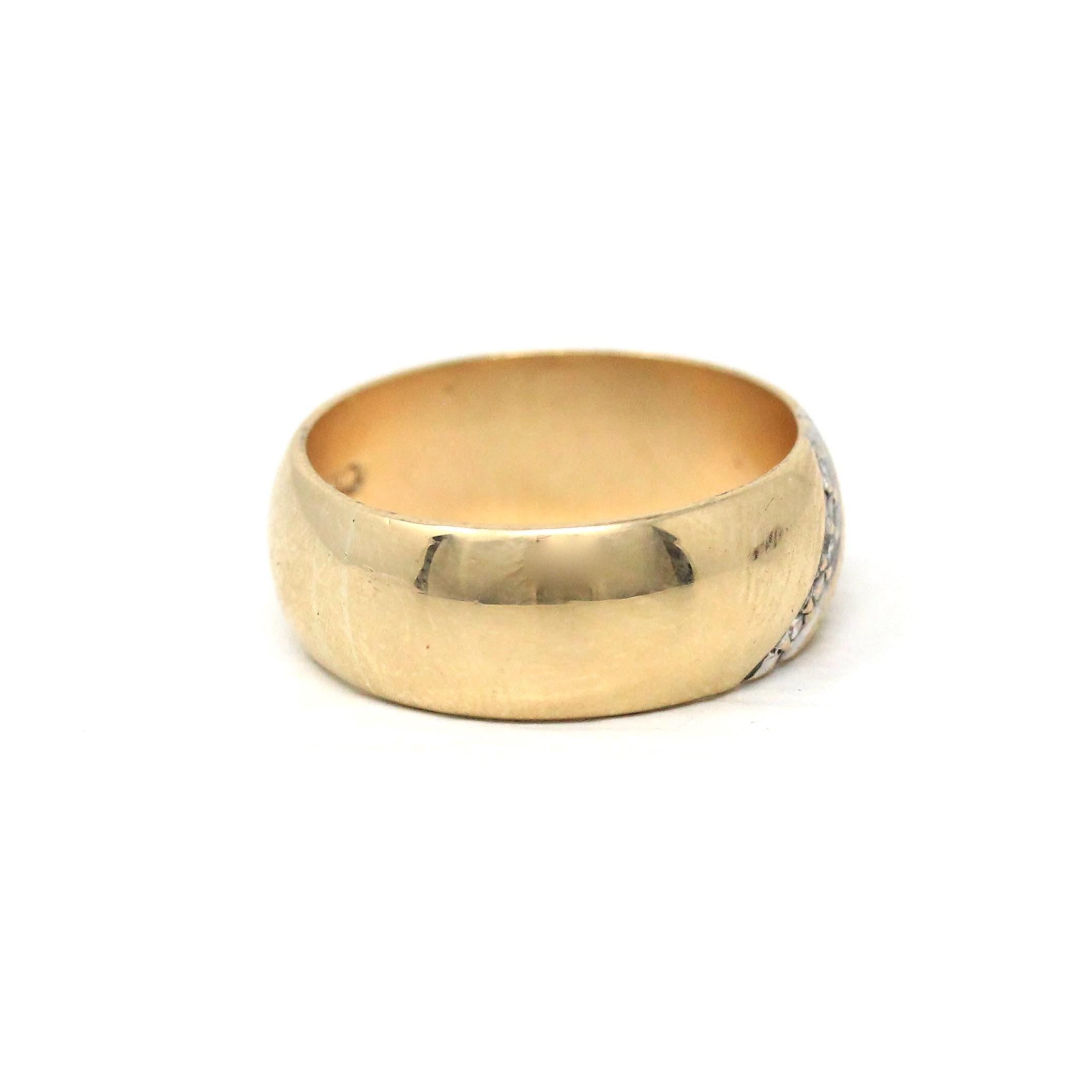 Vintage Diamond Band - Modern 9k Yellow Gold Natural Diamond Diagonal Statement - Size 5 3/4 Circa 1990s Fine Unisex Stacking Bridal Jewelry