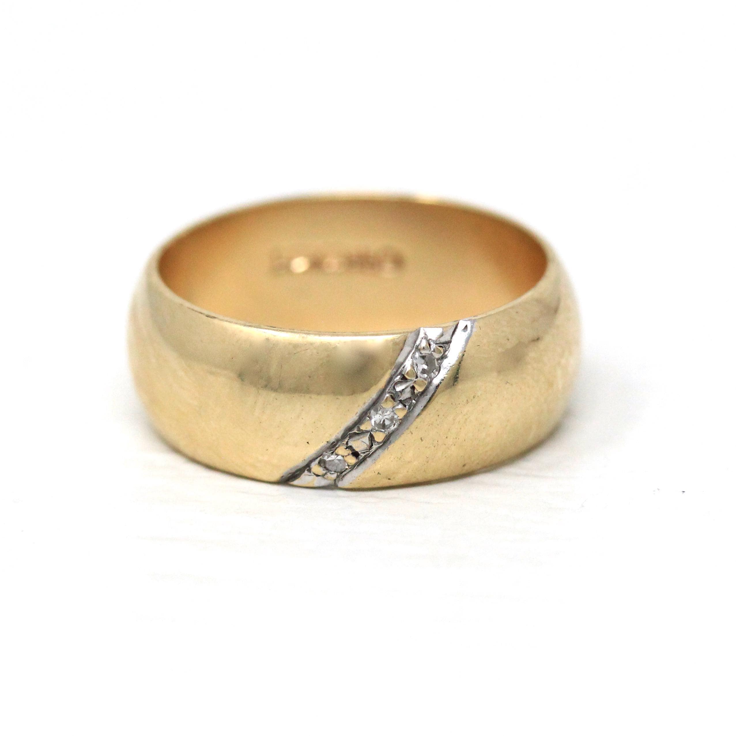 Vintage Diamond Band - Modern 9k Yellow Gold Natural Diamond Diagonal Statement - Size 5 3/4 Circa 1990s Fine Unisex Stacking Bridal Jewelry