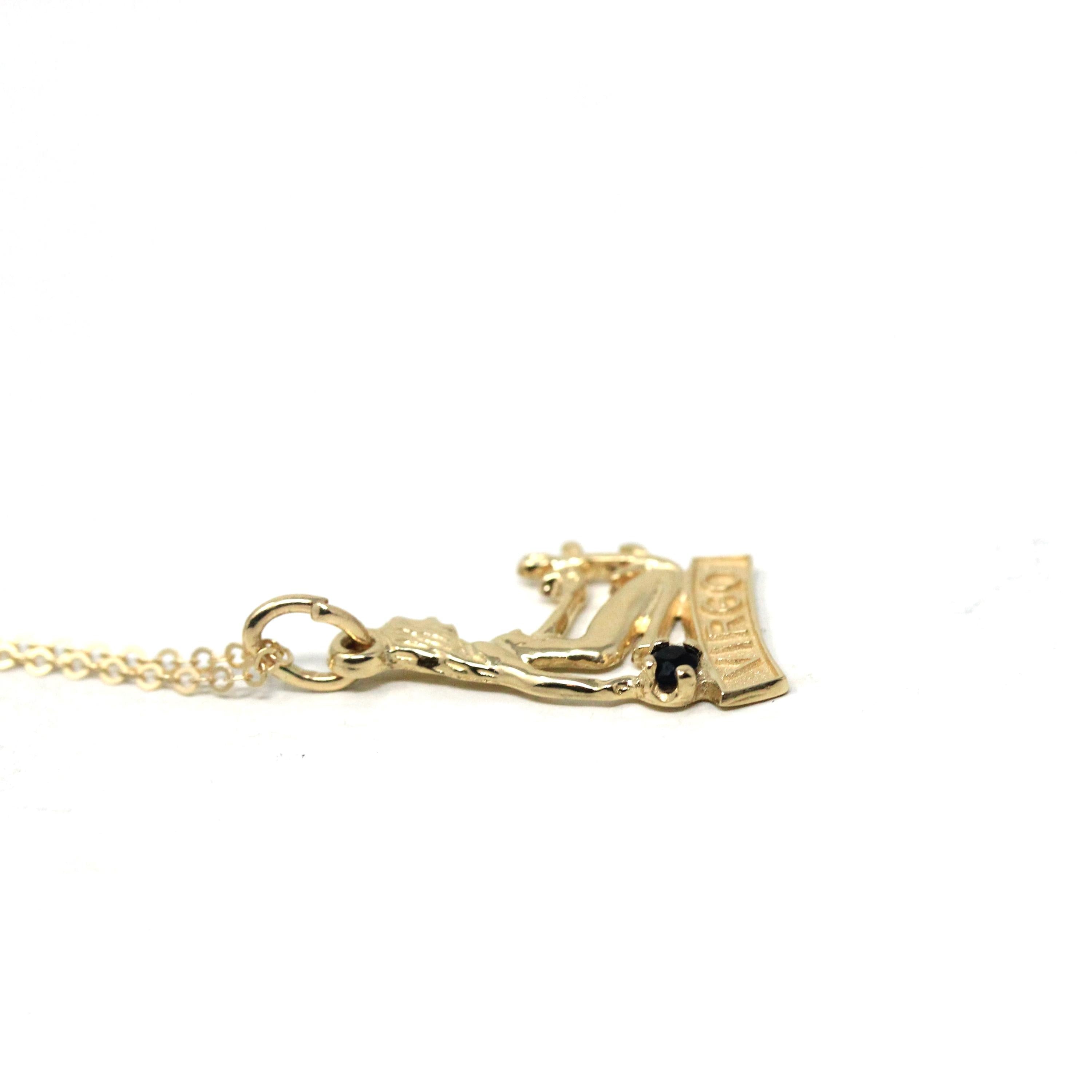 Estate Virgo Necklace - Modern 14k Yellow Gold Maiden Astrological Sign Charm Pendant - Circa 2000's Zodiac Celestial Earth Element Jewelry
