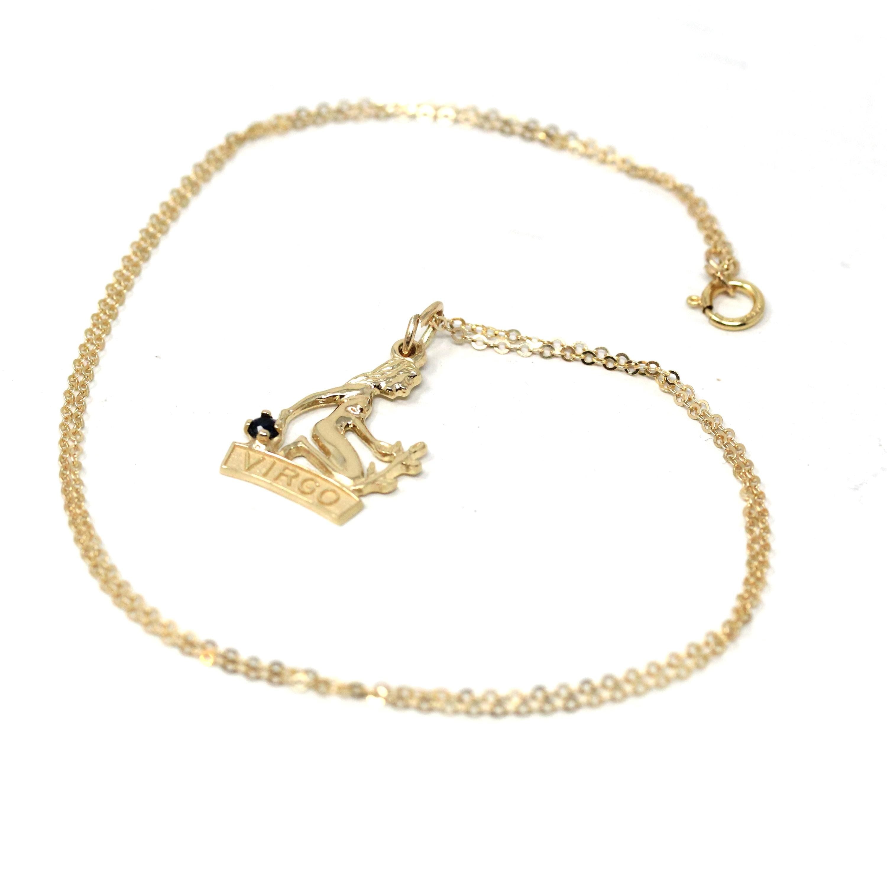 Estate Virgo Necklace - Modern 14k Yellow Gold Maiden Astrological Sign Charm Pendant - Circa 2000's Zodiac Celestial Earth Element Jewelry