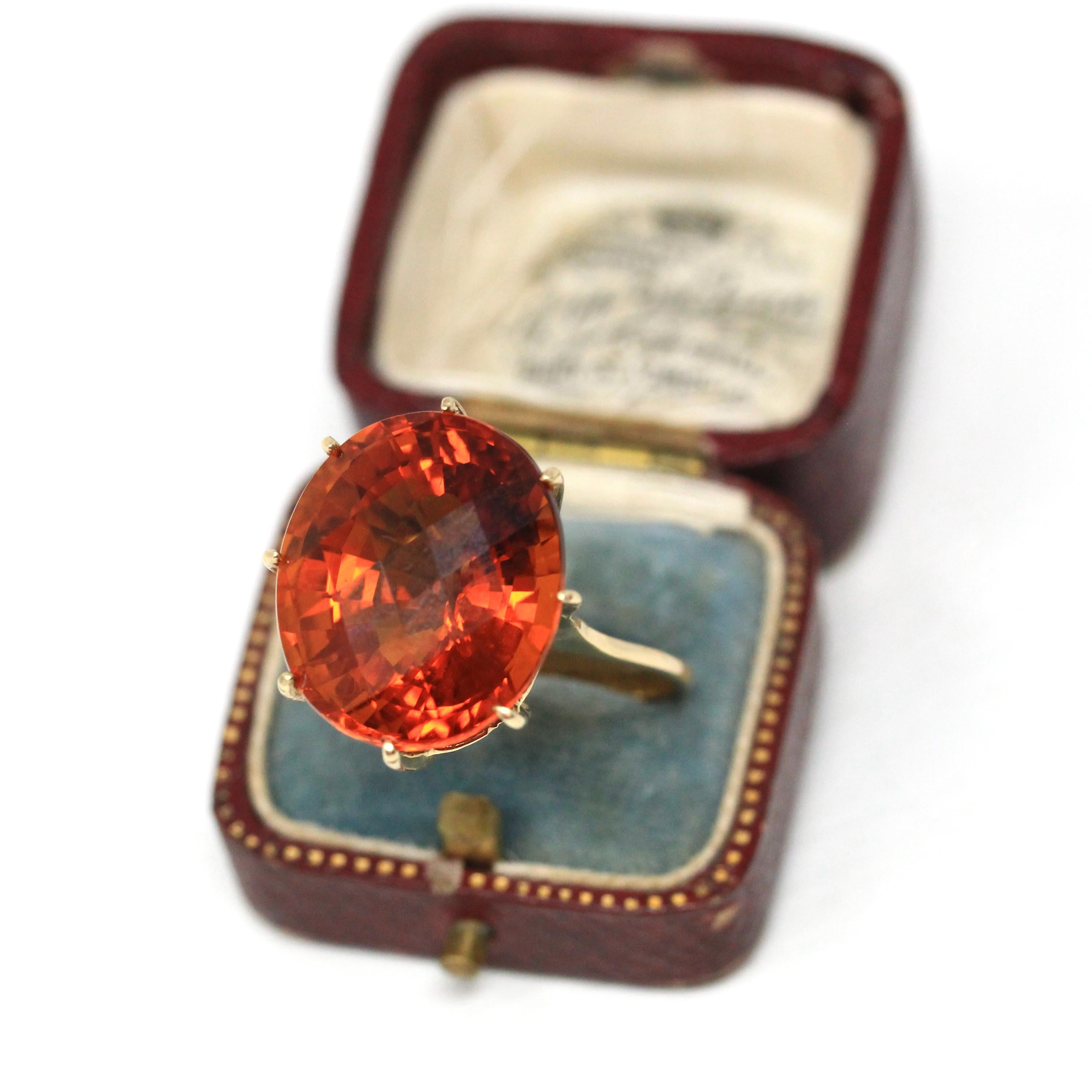 22 Carat Citrine Ring - Modern Estate 10k Yellow Gold Oval Faceted Natural Orange Gemstone - Circa 2000s Era Size 13 Fine November Jewelry