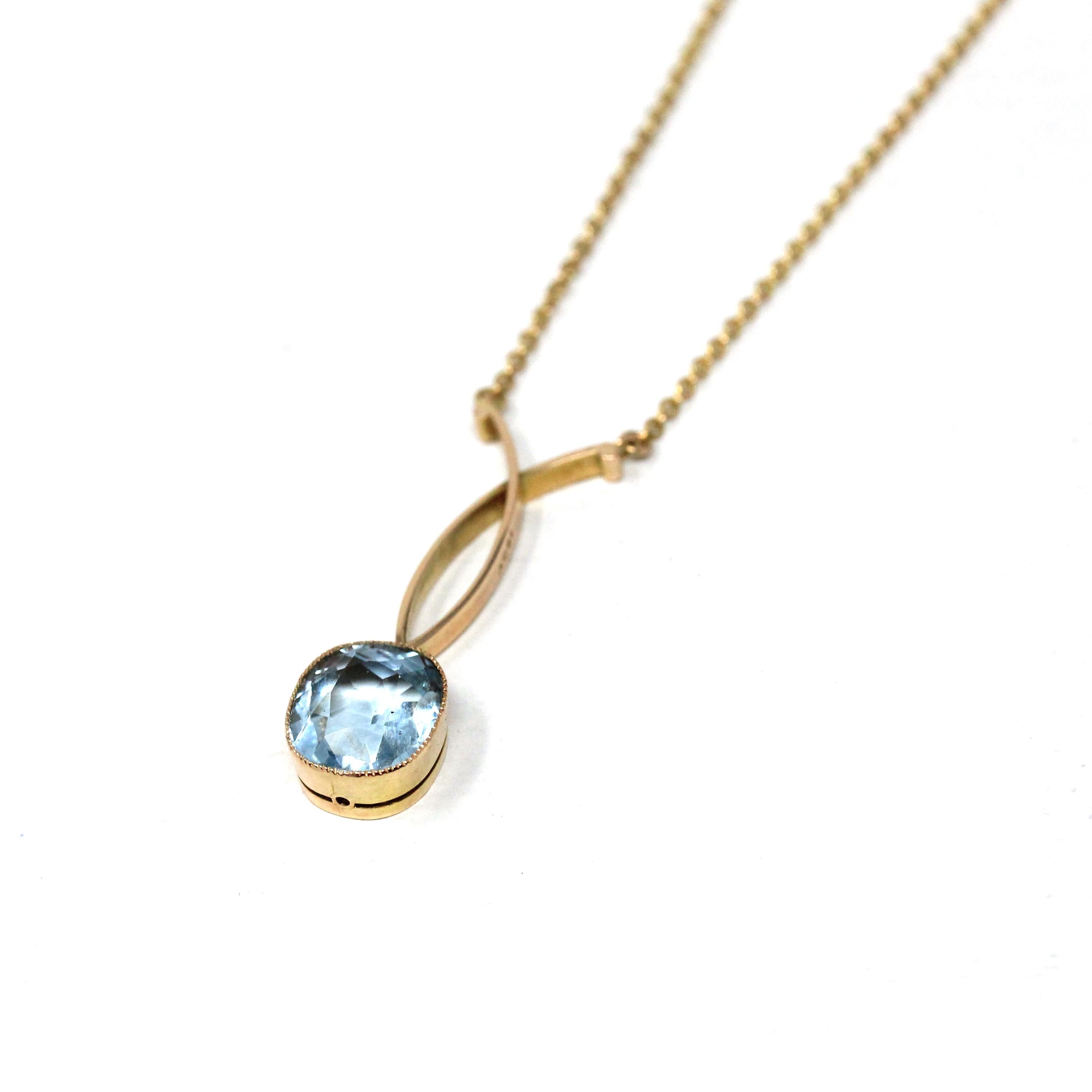 Antique Aquamarine Necklace - Edwardian 15k Yellow Gold 2.45 CT Natural Gem Pendant - Circa 1910s Cushion Cut Statement Fine March Jewelry