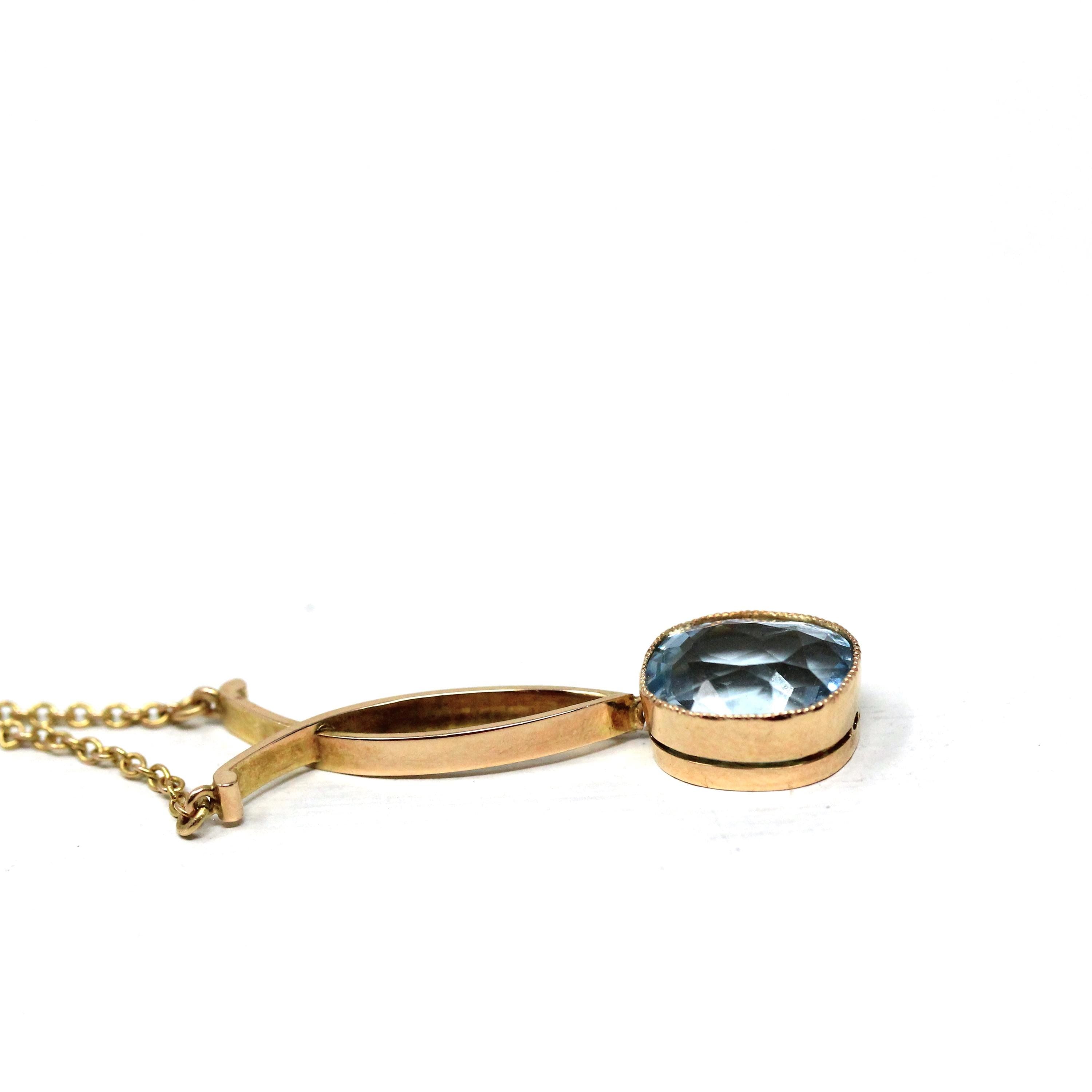 Antique Aquamarine Necklace - Edwardian 15k Yellow Gold 2.45 CT Natural Gem Pendant - Circa 1910s Cushion Cut Statement Fine March Jewelry