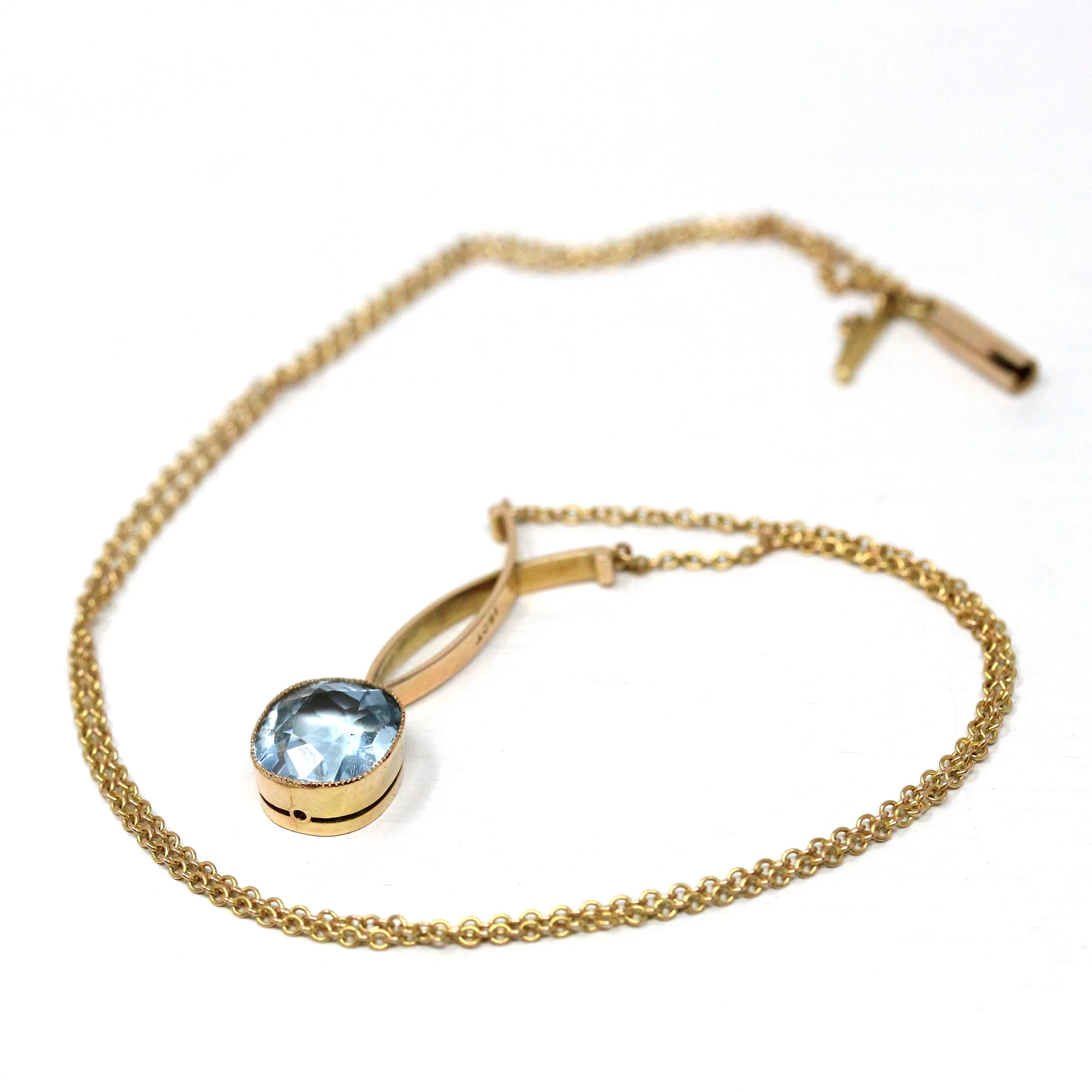 Antique Aquamarine Necklace - Edwardian 15k Yellow Gold 2.45 CT Natural Gem Pendant - Circa 1910s Cushion Cut Statement Fine March Jewelry