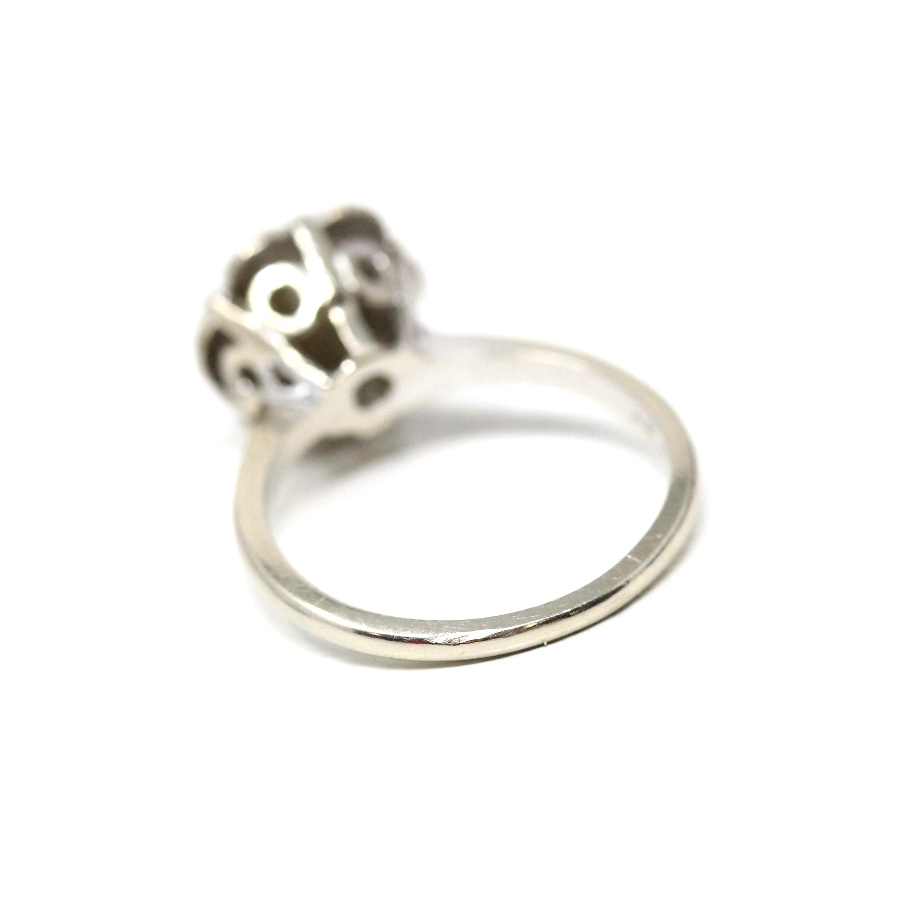 Diamond Cluster Ring - Retro 14k White Gold Natural .14 CTW Gems - Mid Century Vintage Circa 1960s Size 6 1/4 Engagement Halo Fine Jewelry