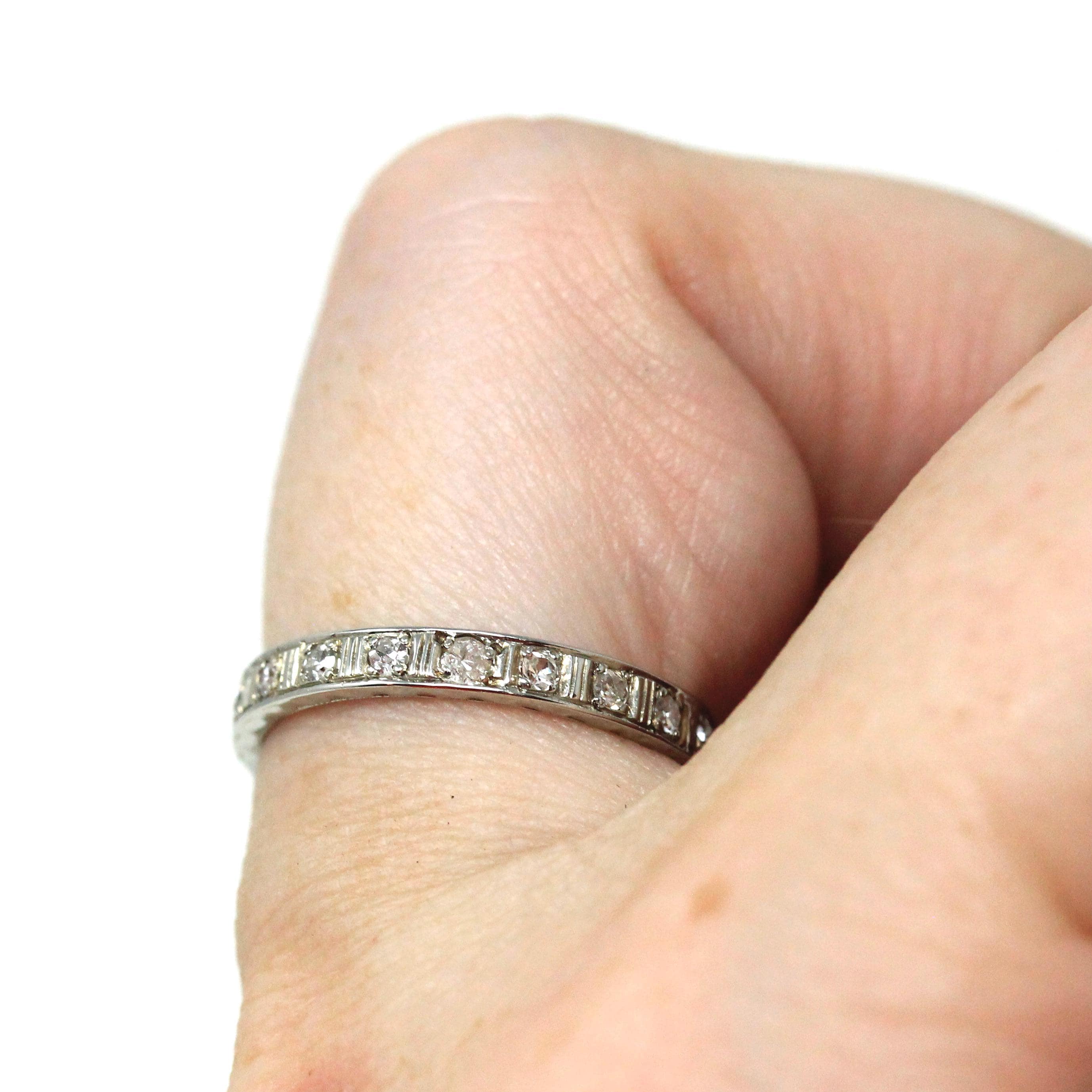 Diamond Eternity Band - Art Deco 18k White Gold .60 CTW Natural Gemstone Ring - Vintage Dated 6-27-30 Size 5 1/2 Fine Wedding Bridal Jewelry