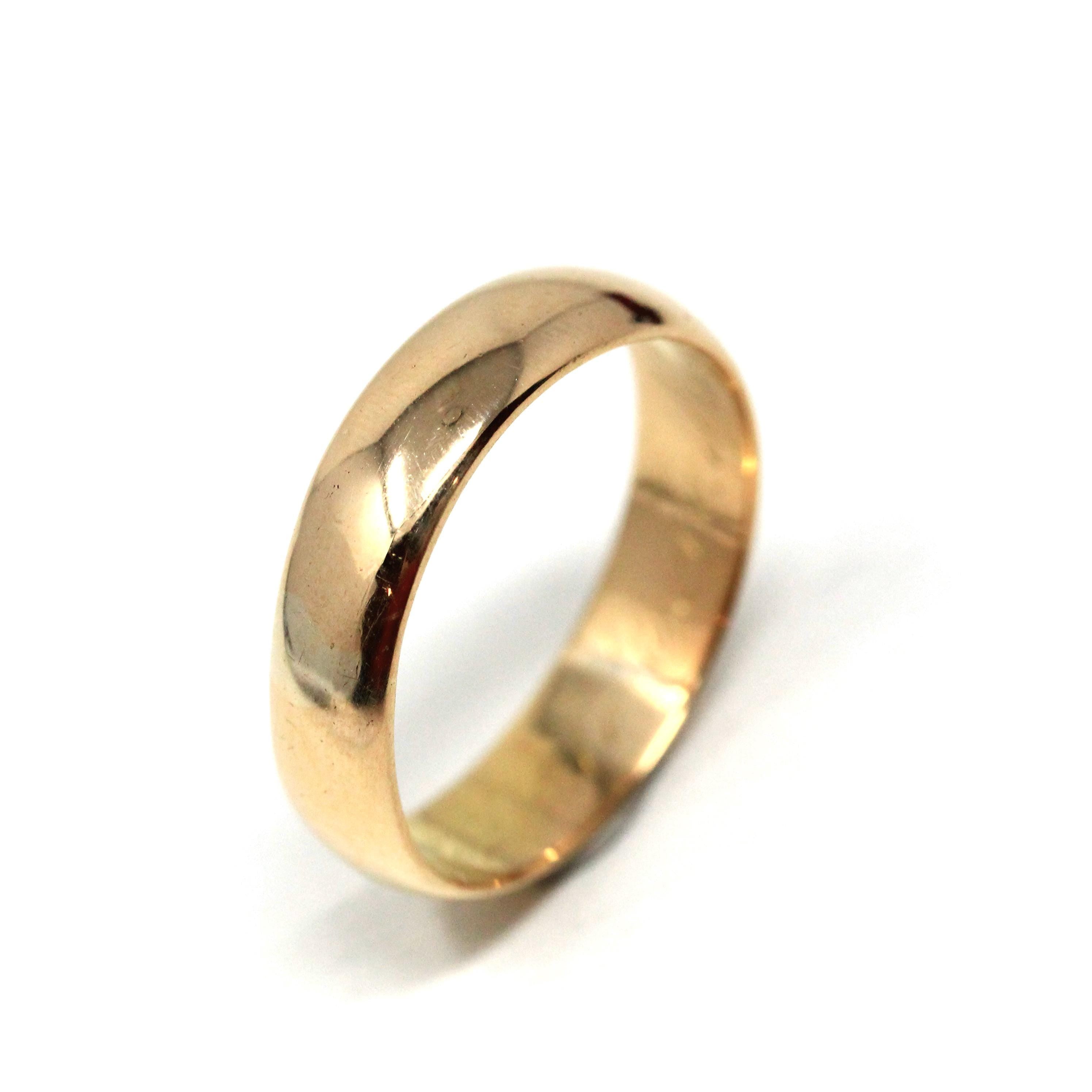Dated 1906 Band - Edwardian 18k Yellow Gold Engraved "Nov 14" Cigar Style Plain Wedding Ring - Antique Size 10 1/2 Men's Unisex Fine Jewelry