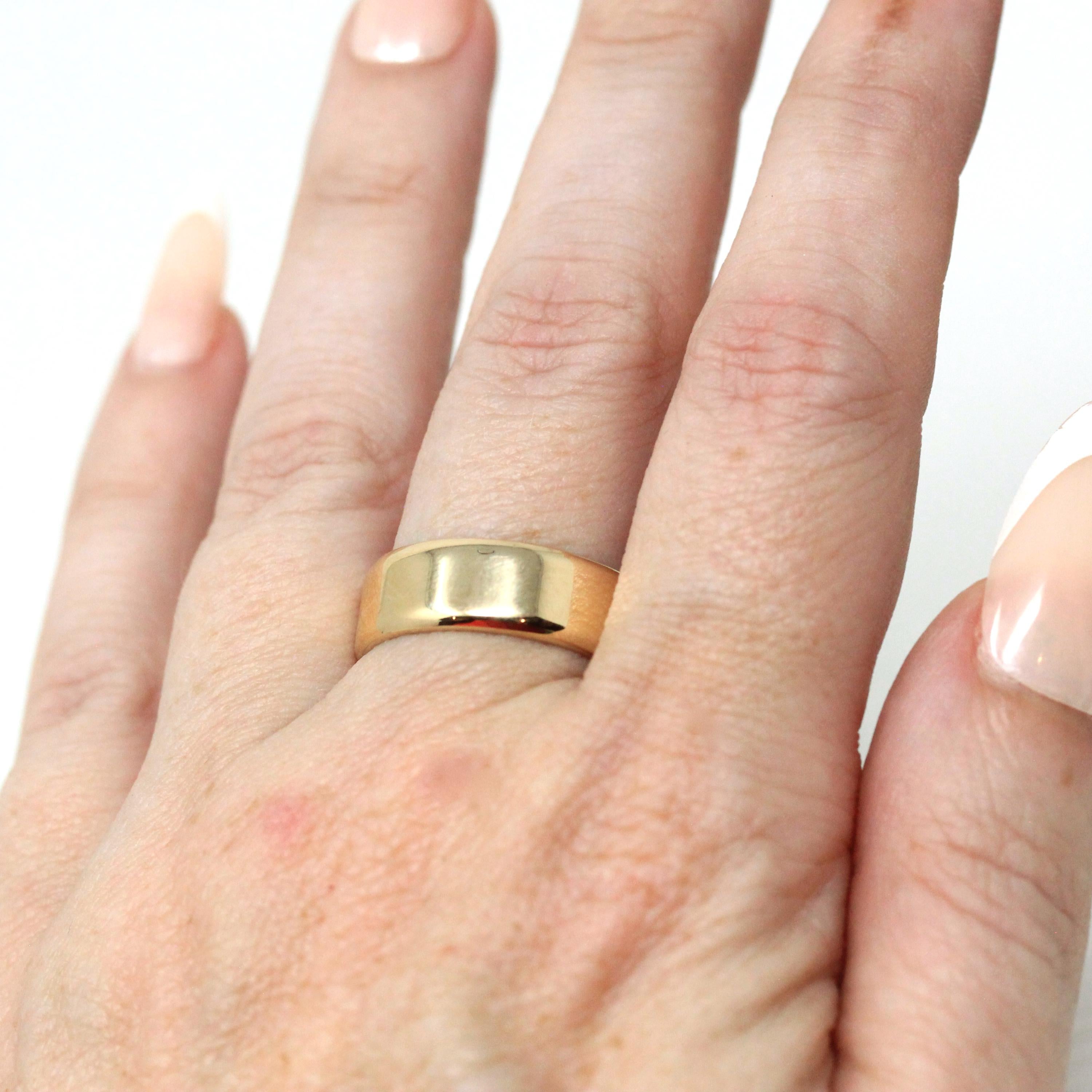 Wide Retro Ring Band - Vintage 9k Yellow Gold London England UK - Circa 1960s Era Size 8 3/4 English Hallmarks - Fine Minimalist 60s Jewelry