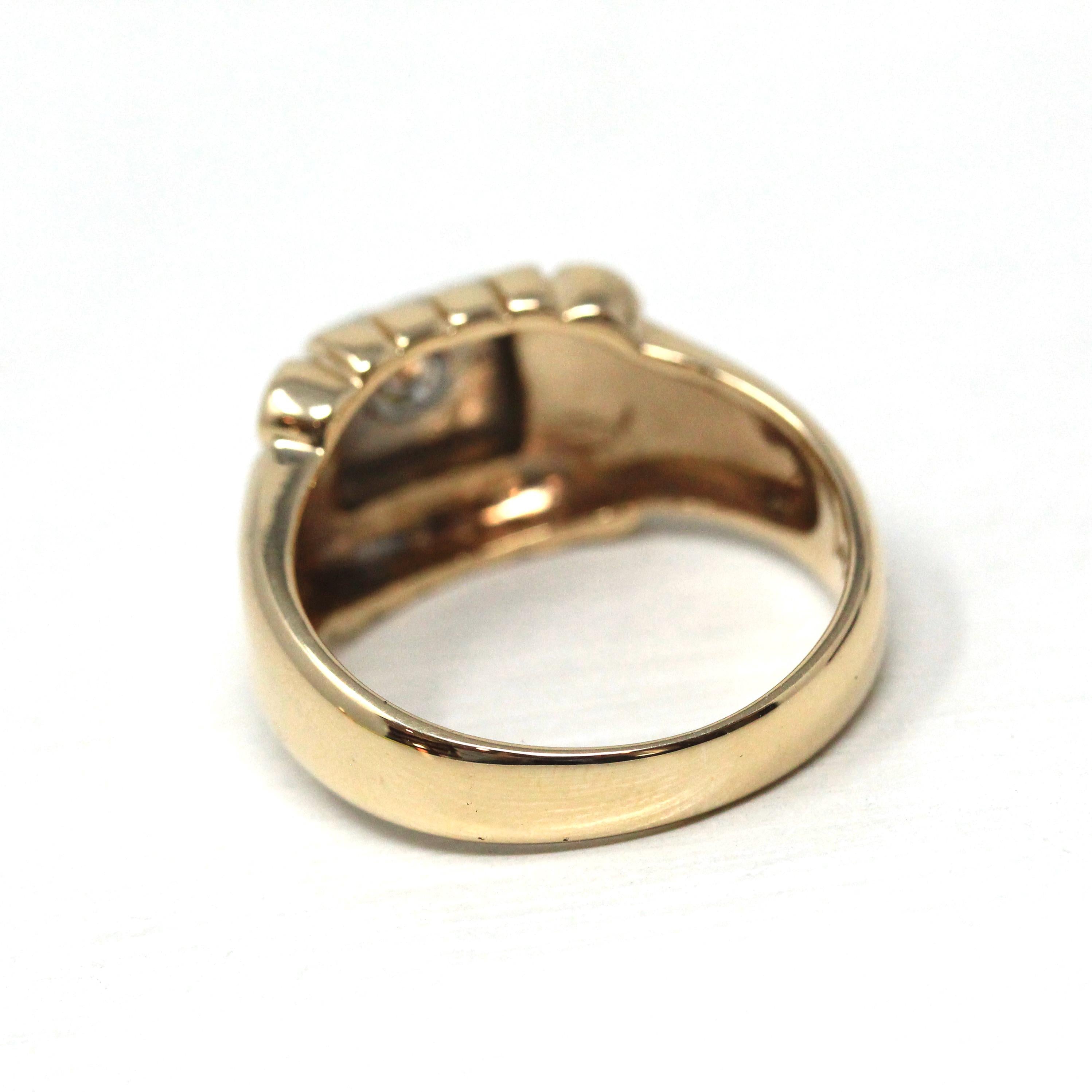 Vintage Diamond Ring - Retro 14k Yellow & White Gold .20 CT Unisex Men's Band - Circa 1940s Era Size 8 1/4 Two Tone Engagement Fine Jewelry