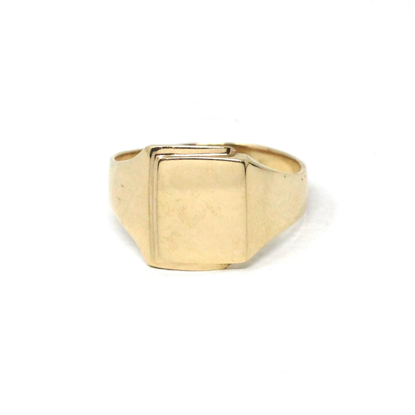 Vintage Signet Ring - Estate 9k Yellow Gold Blank Rectangular Face Men's Unisex Statement - Modern Size 10 3/4 Personalizable Fine Jewelry
