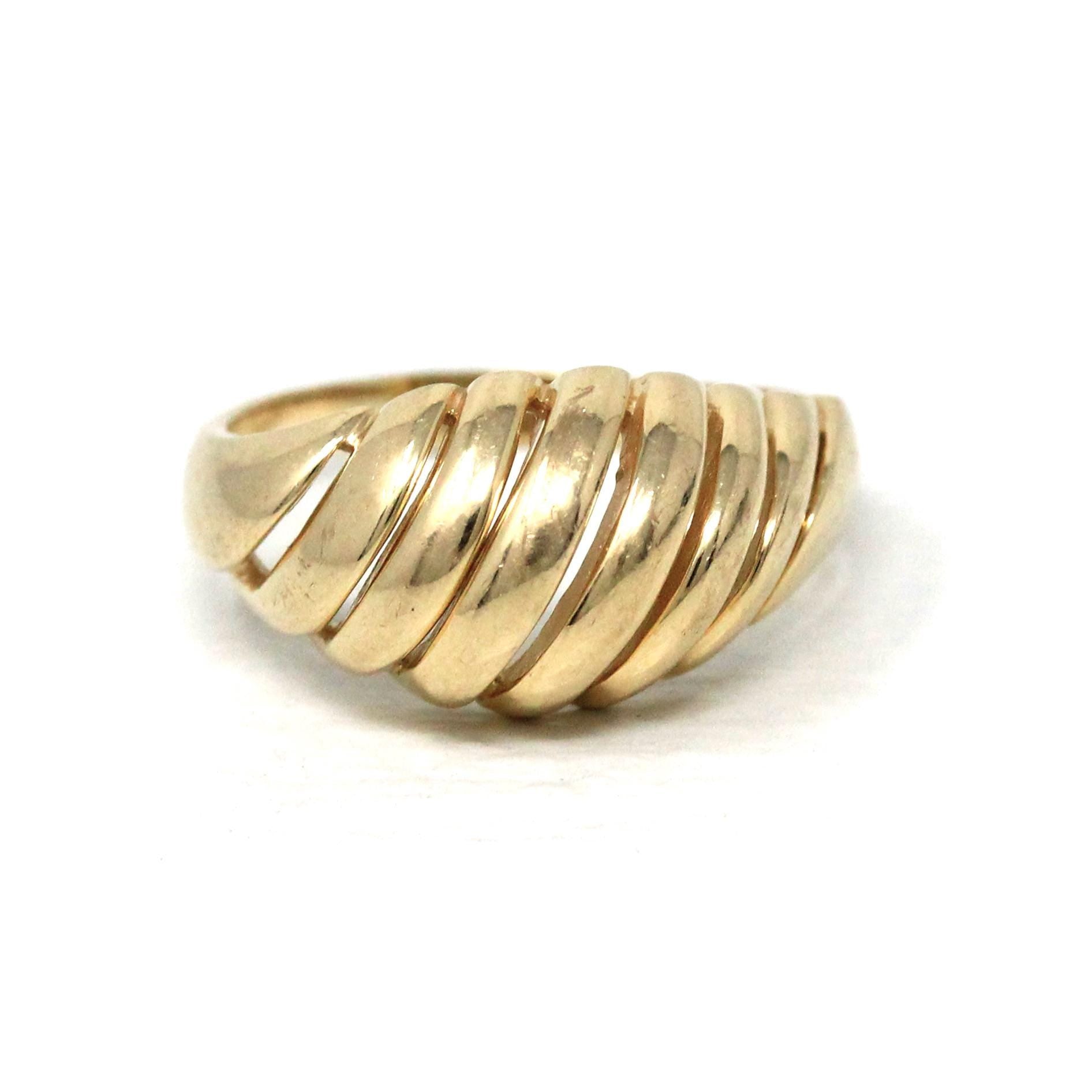Estate Croissant Ring - Vintage 14k Yellow Gold Classic Polished Twisted Dome Style - Modern 1990s Size 9 Shrimp Unisex Fine 90s Jewelry