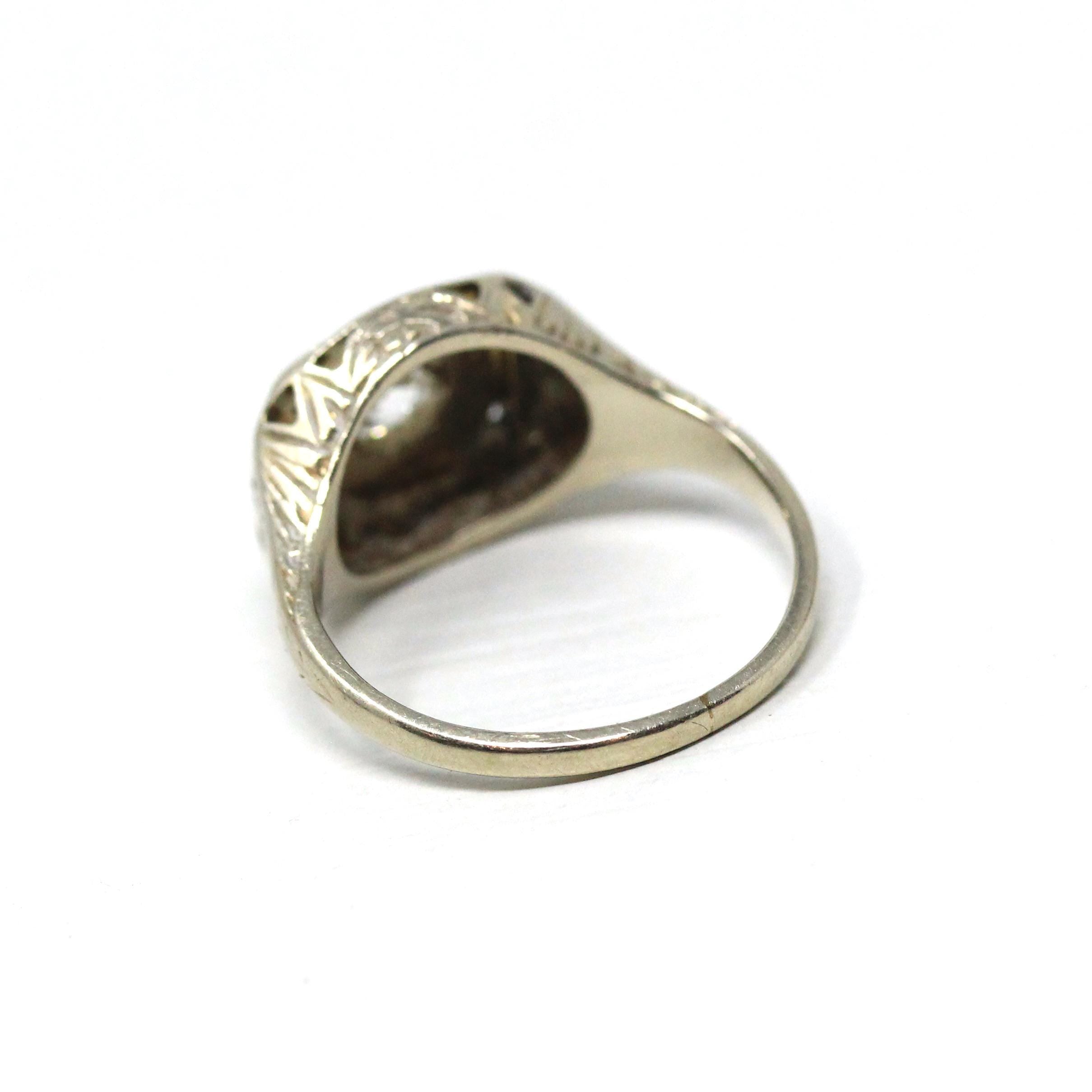 Old Mine Cut Diamond Ring - Art Deco Era 14k White Gold .20 CT Natural Gem - Vintage Circa 1930s Size 3.5 Engraved Fine Bridal Jewelry
