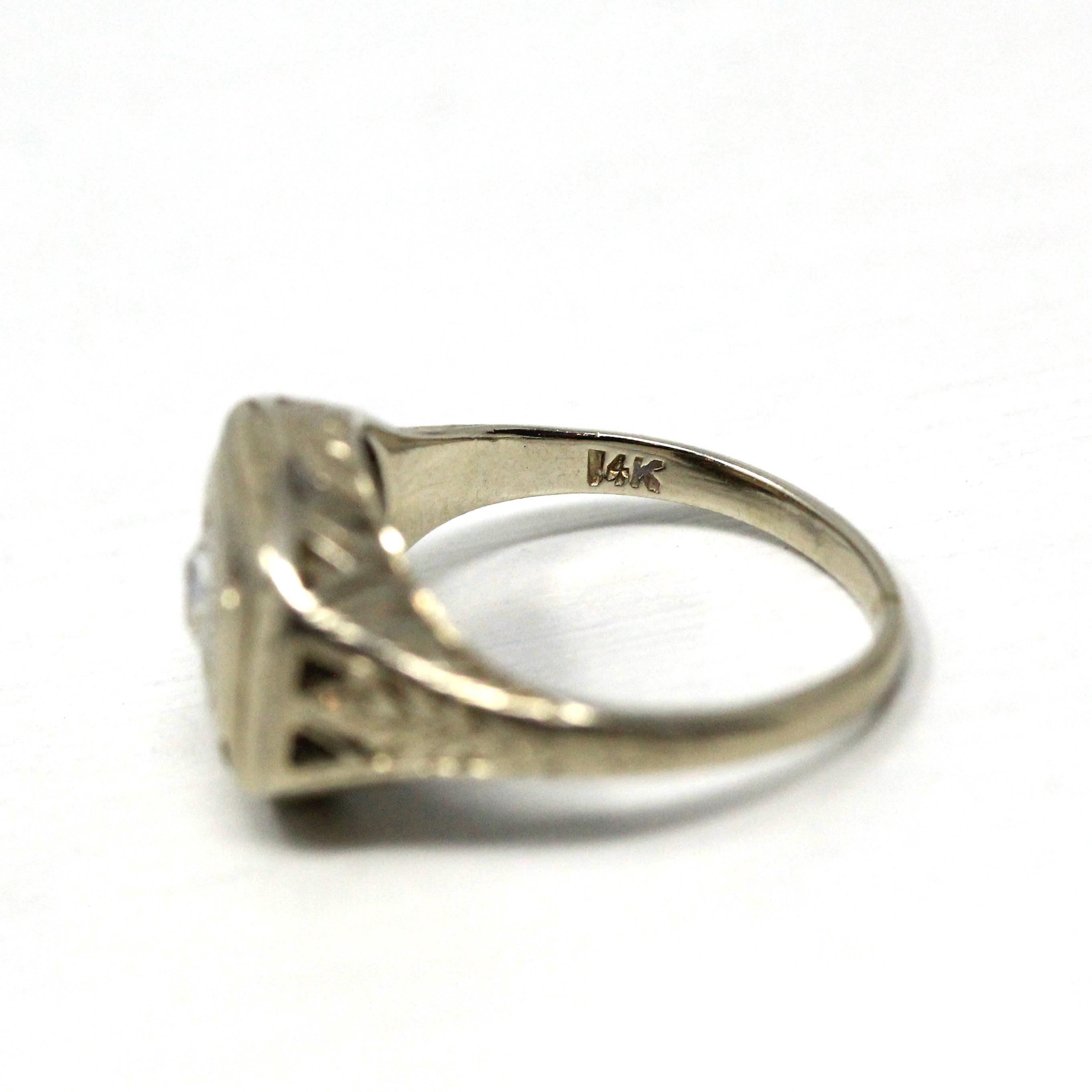 Old Mine Cut Diamond Ring - Art Deco Era 14k White Gold .20 CT Natural Gem - Vintage Circa 1930s Size 3.5 Engraved Fine Bridal Jewelry