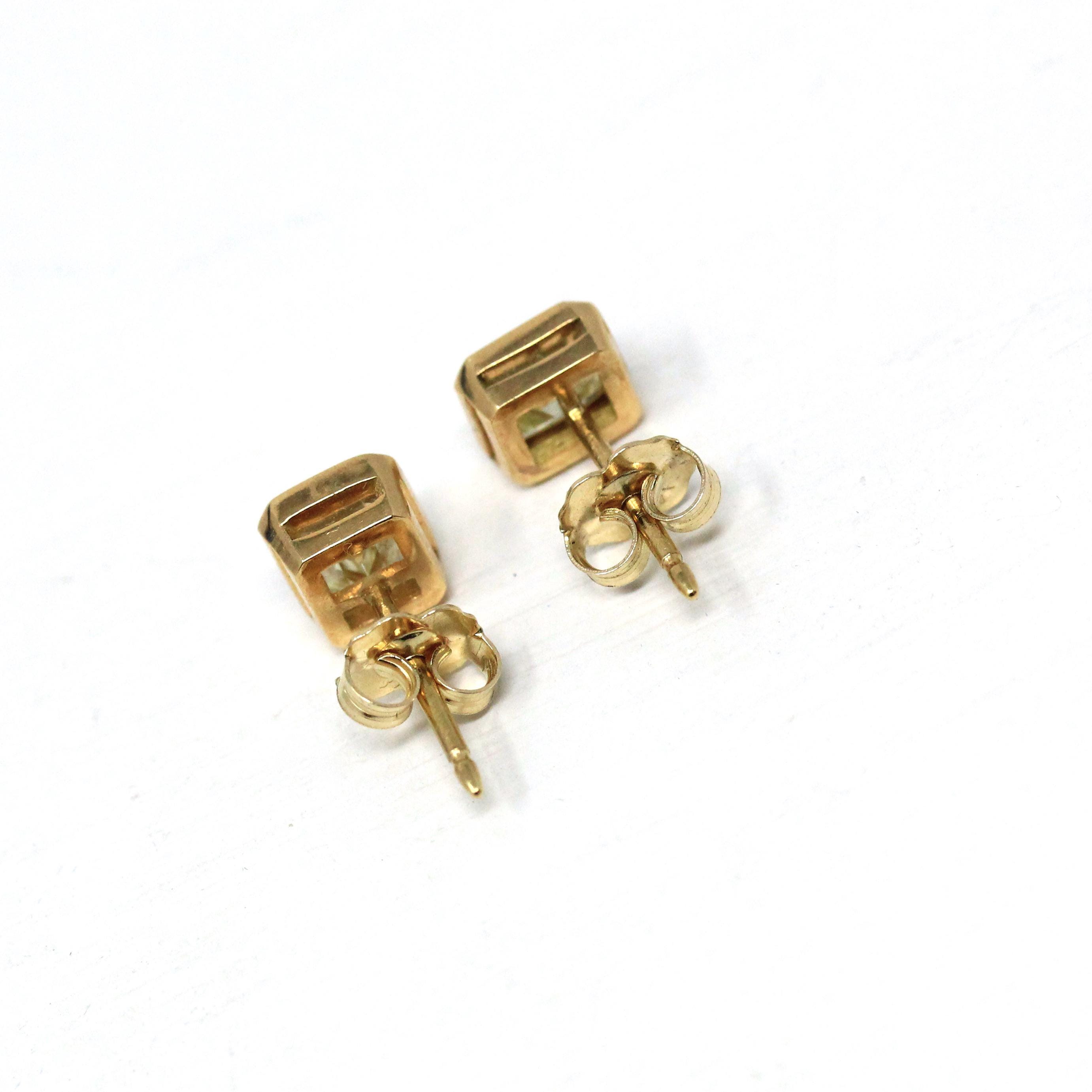 Natural Diamond Earrings - Modern 18k Yellow Gold 1.59 CTW Gemstones Pierced Posts Studs - Bezel Set Emerald Cut Light Yellow Fine Jewelry