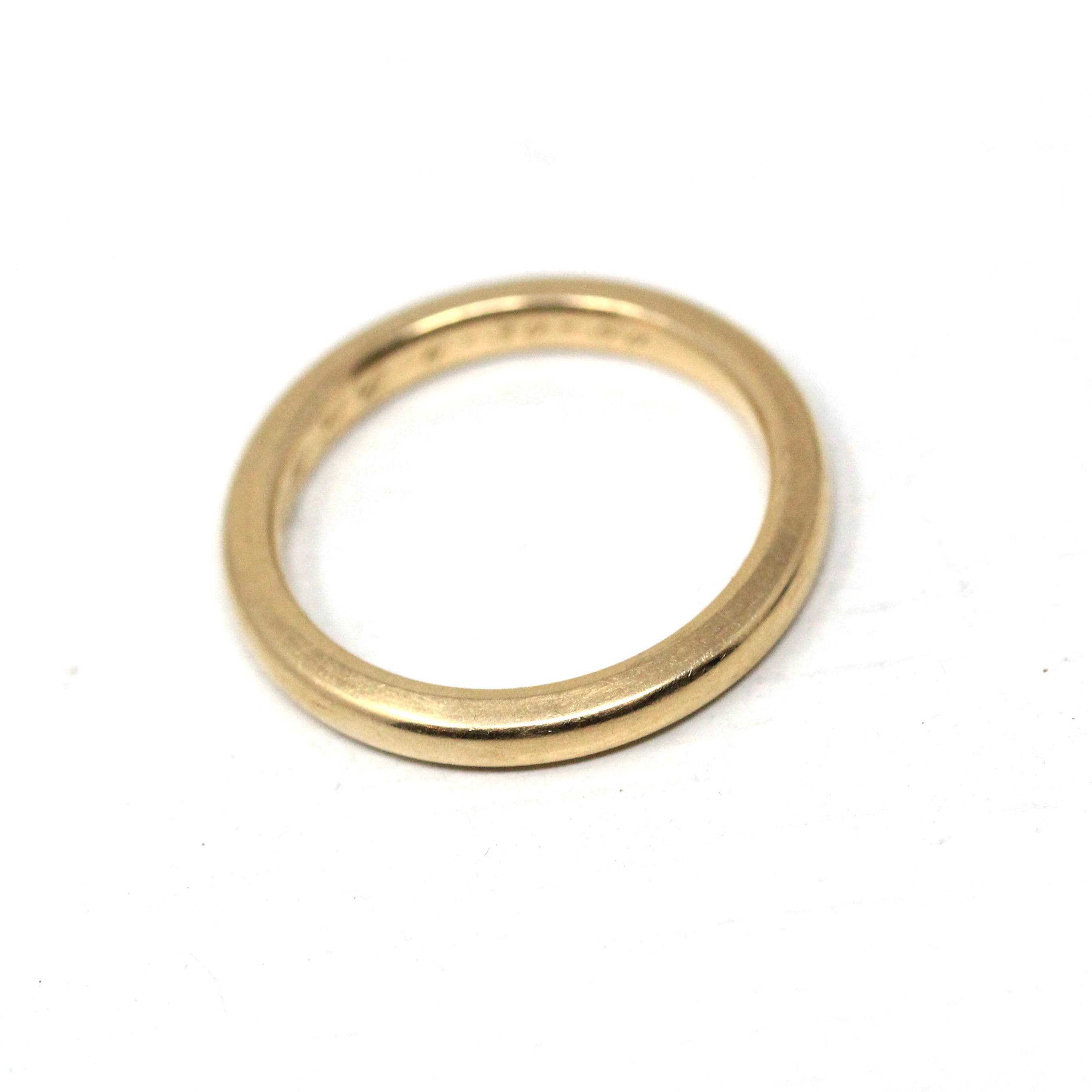 Vintage Wedding Band - Mid Century Era 14k Yellow Gold Plain Circa 1950s Ring - Size 4.5 Signed Art Carved J.R. Wood Bridal Fine 50s Jewelry