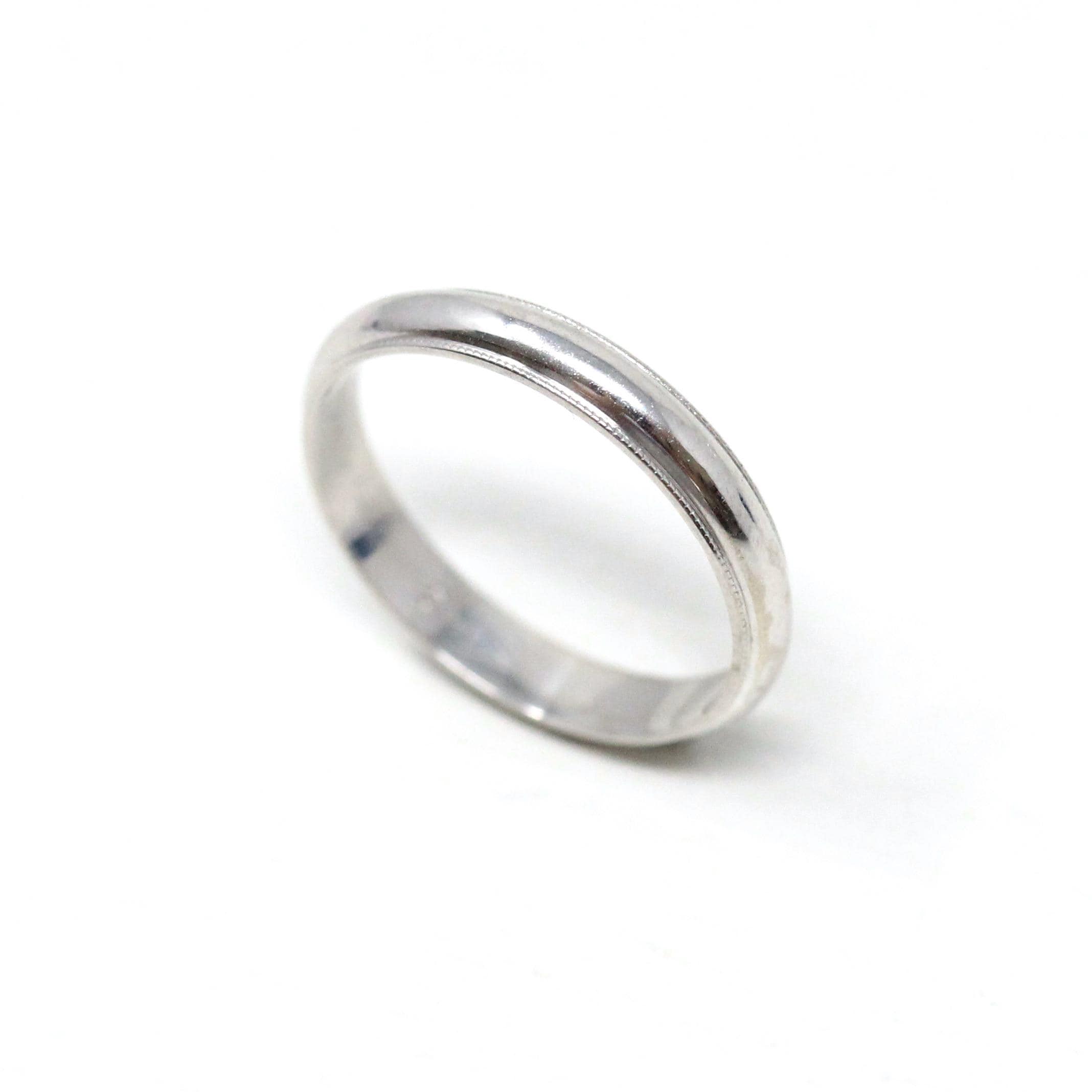 Mid Century Wedding Band - Vintage 14k White Gold Plain Stacking Ring - Circa 1950s Size 5 Partner Ring Paired Set 50's Bridal Fine Jewelry