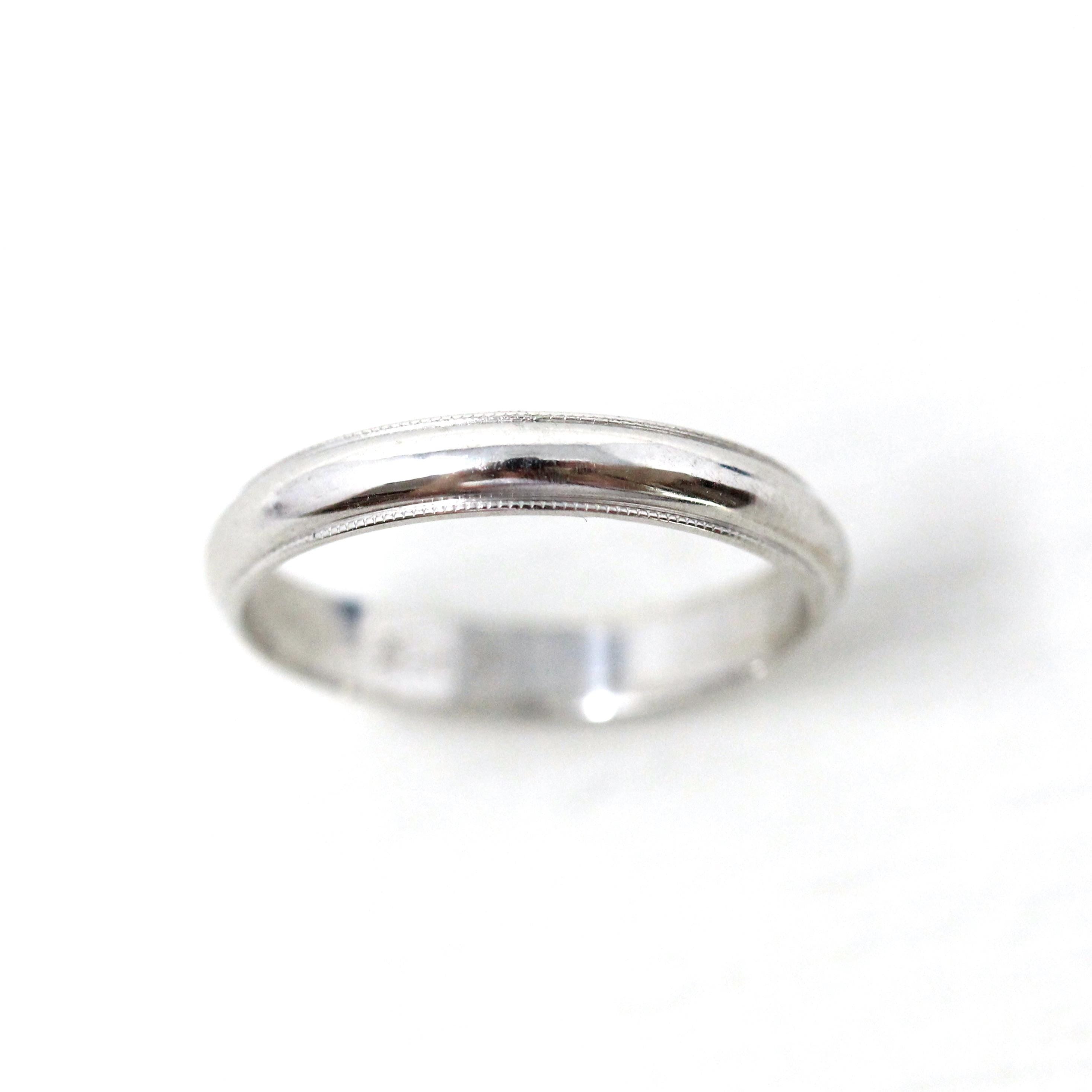 Mid Century Wedding Band - Vintage 14k White Gold Plain Stacking Ring - Circa 1950s Size 5 Partner Ring Paired Set 50's Bridal Fine Jewelry