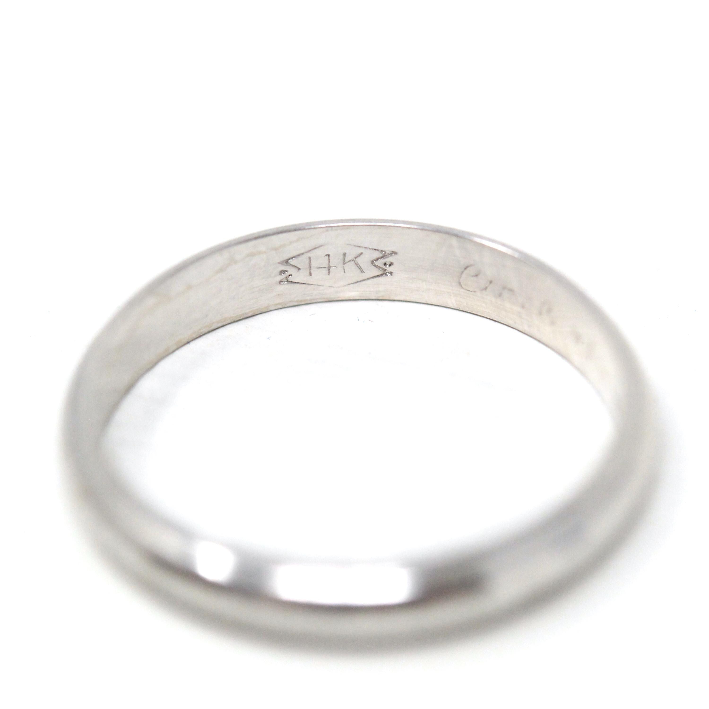 Mid Century Wedding Band - Vintage 14k White Gold Plain Stacking Ring - Circa 1950s Size 5 Partner Ring Paired Set 50's Bridal Fine Jewelry