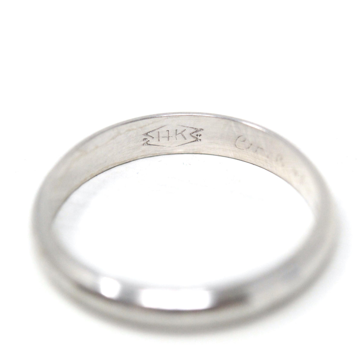 Mid Century Wedding Band - Vintage 14k White Gold Plain Stacking Ring - Circa 1950s Size 5 Partner Ring Paired Set 50's Bridal Fine Jewelry