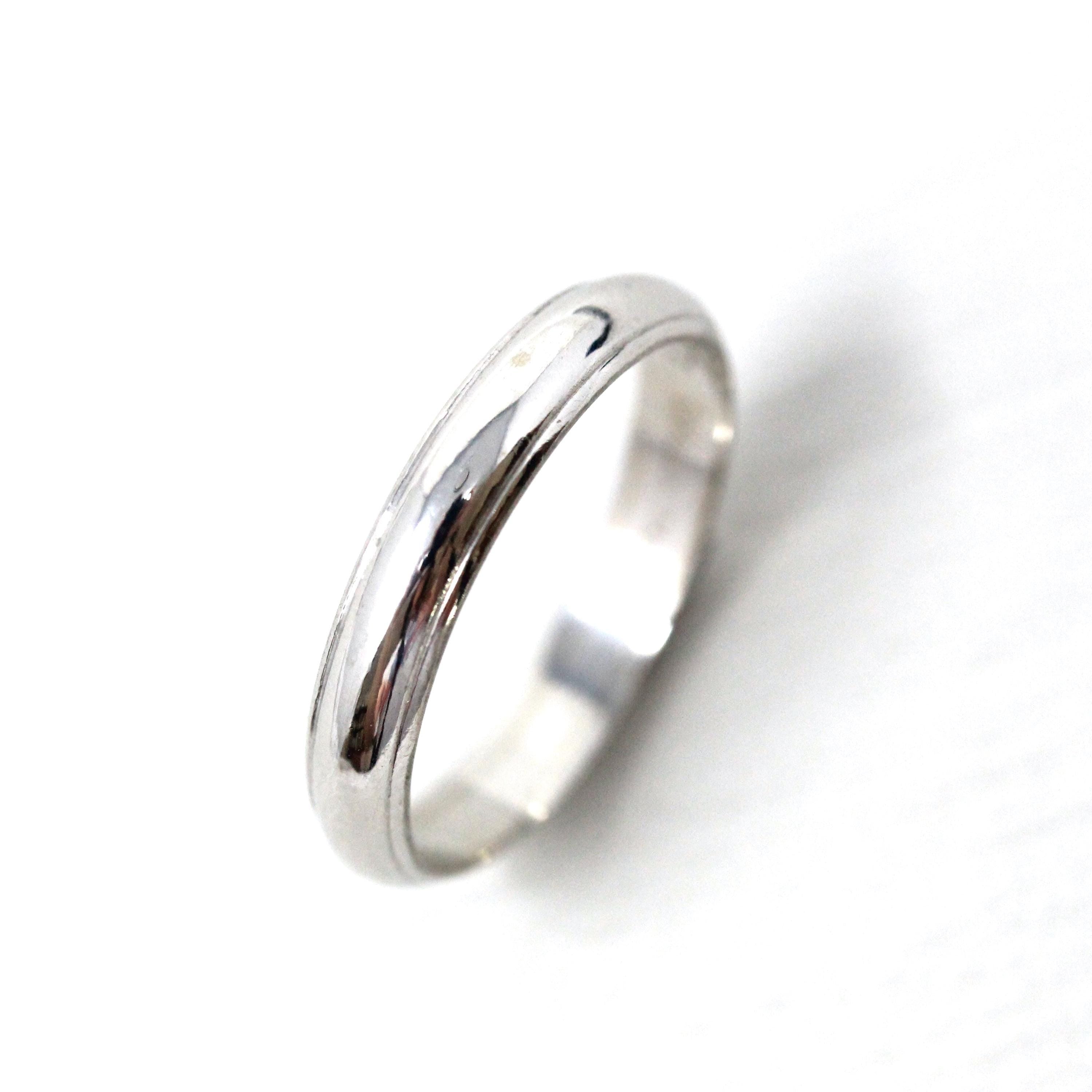 Mid Century Wedding Band - Vintage 14k White Gold Plain Stacking Ring - Circa 1950s Size 9.25 Partner Ring Paired 50s Bridal Fine Jewelry