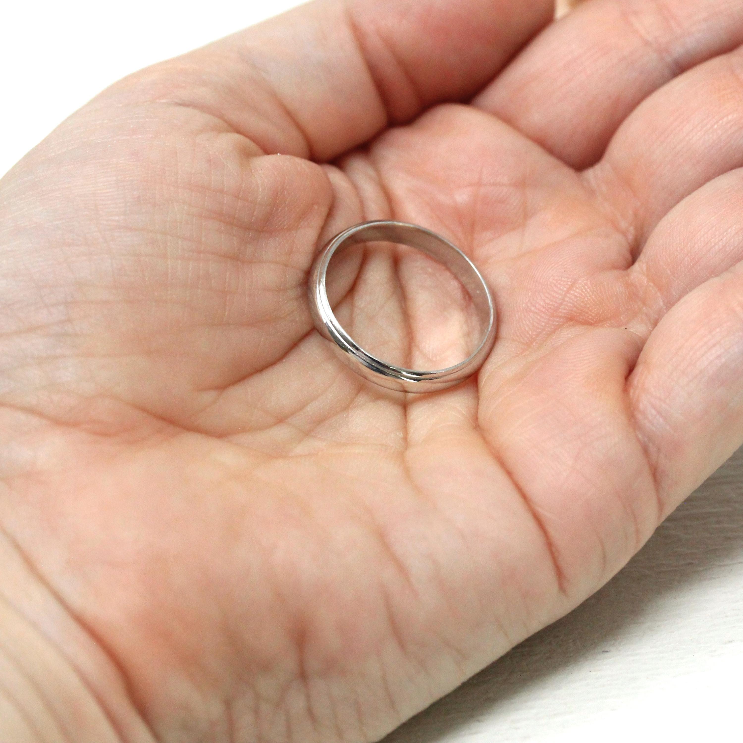 Mid Century Wedding Band - Vintage 14k White Gold Plain Stacking Ring - Circa 1950s Size 9.25 Partner Ring Paired 50s Bridal Fine Jewelry