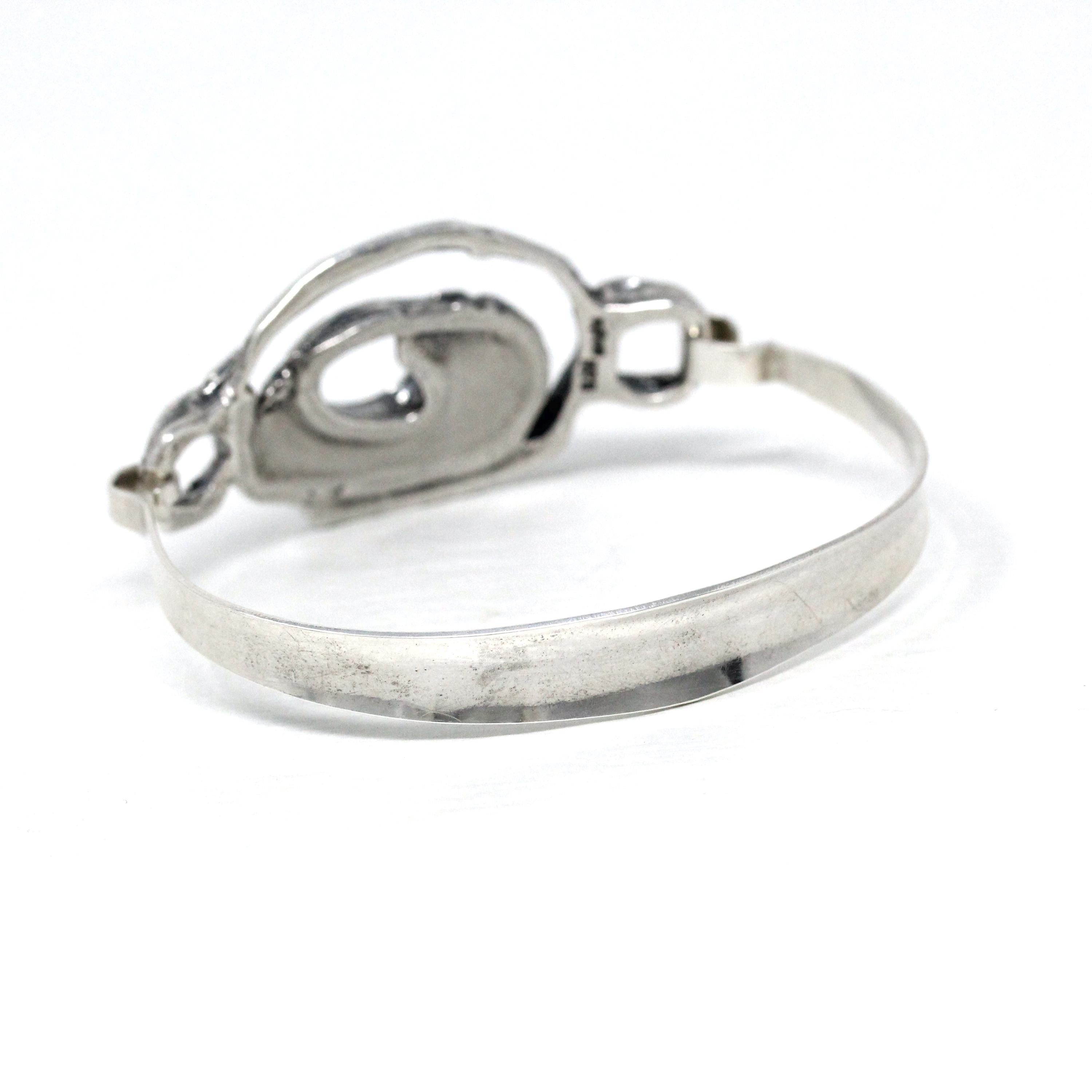 Vintage Swirl Bangle Bracelet - Retro Sterling Silver Organic Shape Funky Clasp Statement - Circa 1970s Era Fashion Accessory 70s Jewelry