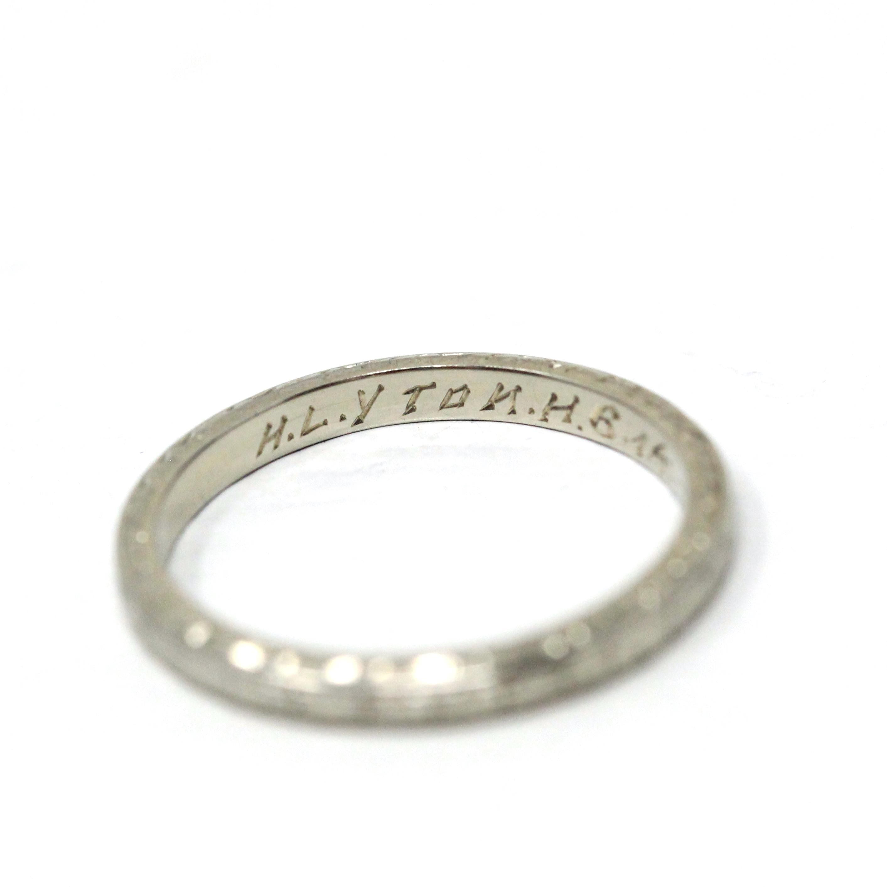 Antique Wedding Band - Art Deco Era 18k White Gold Eternity Design Ring - Vintage Dated 1934 Size 4 3/4 Stacking Bridal Fine 1930s Jewelry