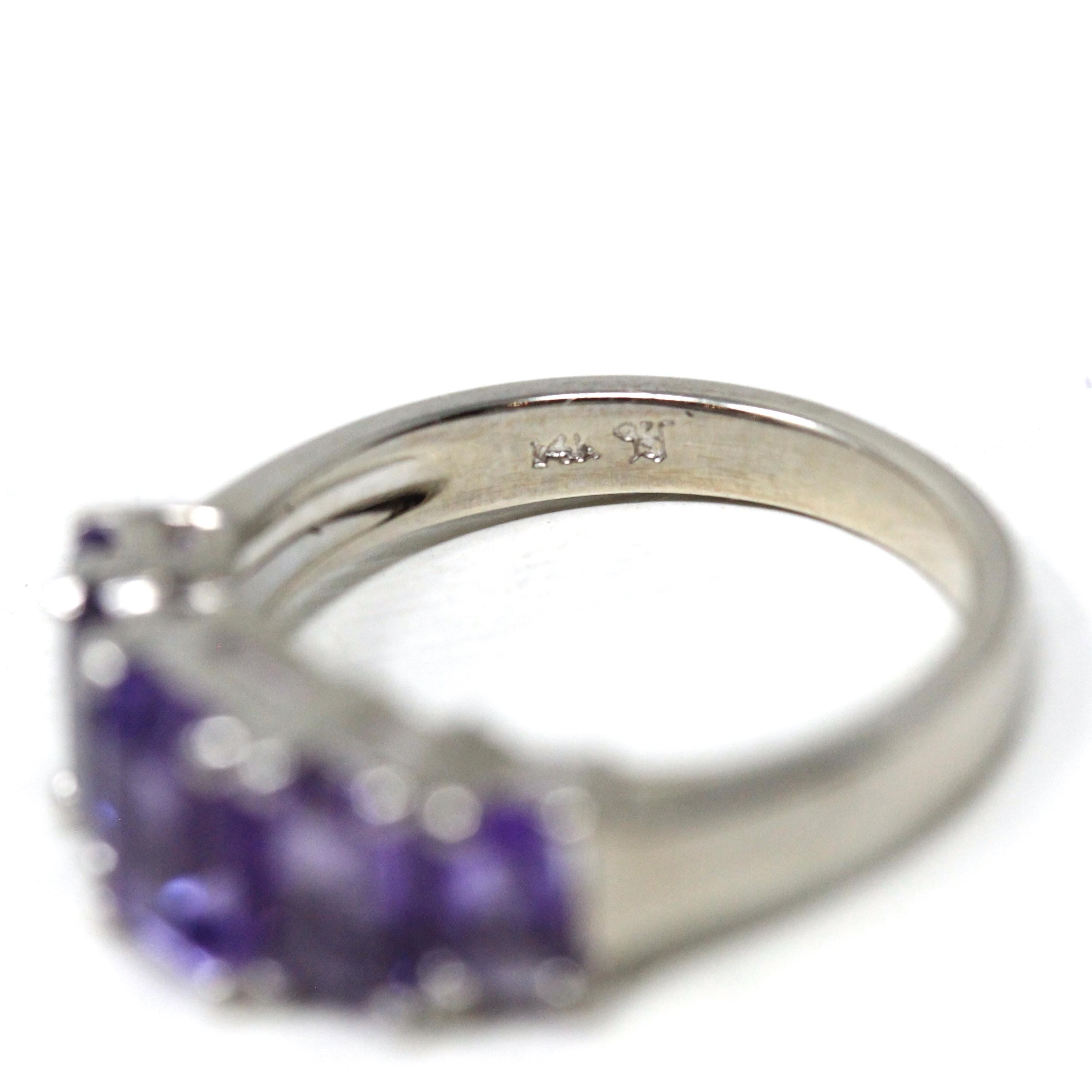 Modern Amethyst Ring - Vintage 14k White Gold Multi Five Rectangle Faceted Gemstones- Estate Circa 2000's Era Size 7 Fine Statement Jewelry