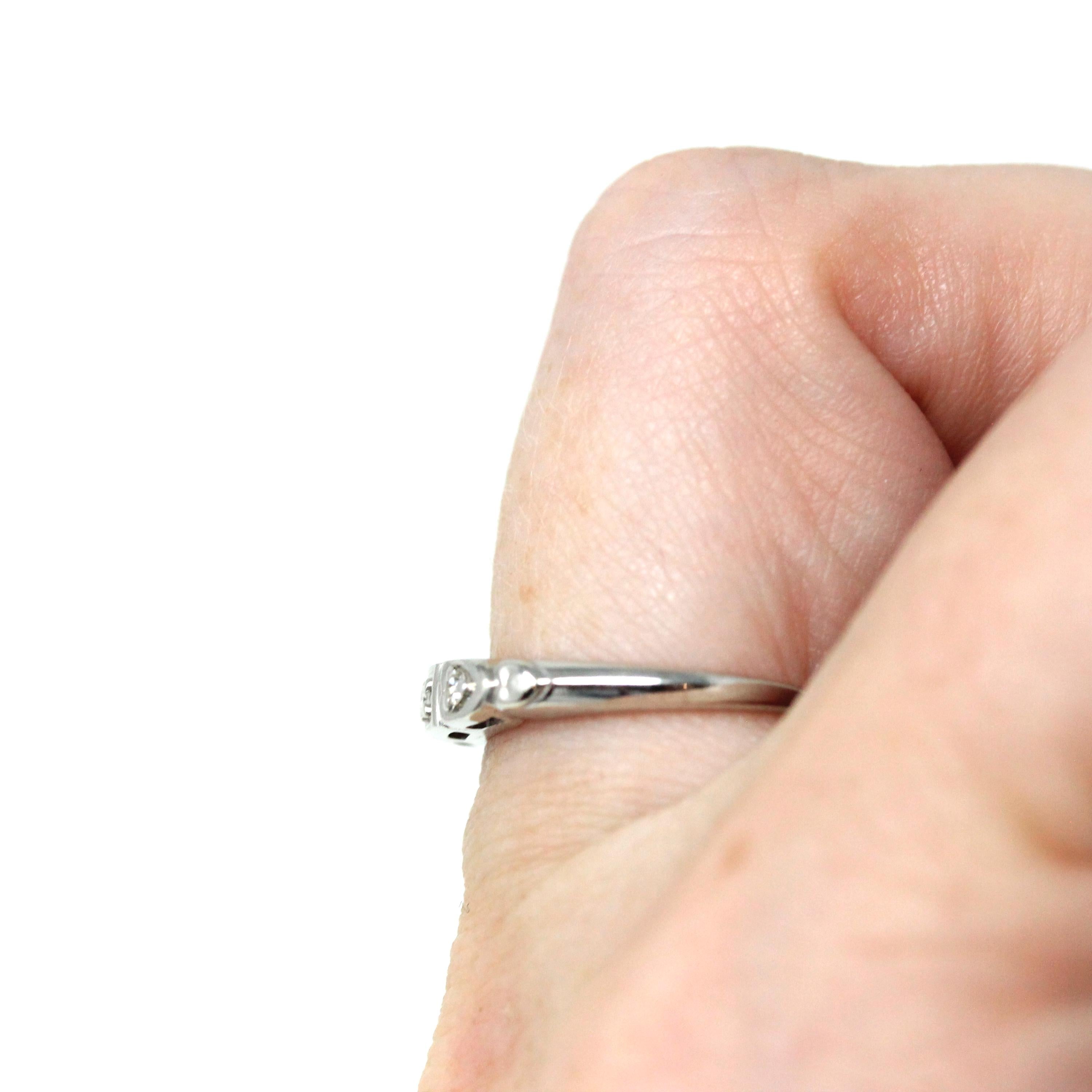 Retro Diamond Band - Vintage 14k White Gold Natural .06 CTW Gemstone Ring - Circa 1950s Size 5 1/4 Fine Mid Century Wedding Bridal Jewelry