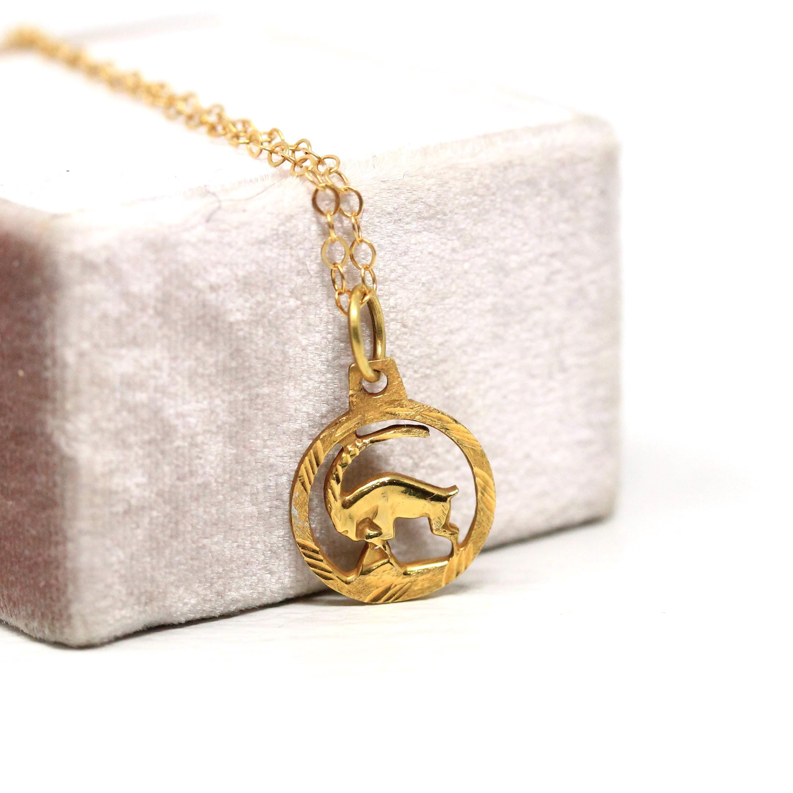 Ram Aries Pendant - Modern 14k Yellow Gold Astrological Sign Necklace Charm - Circa 1990s Zodiac Celestial Fire Element Dainty Fine Jewelry