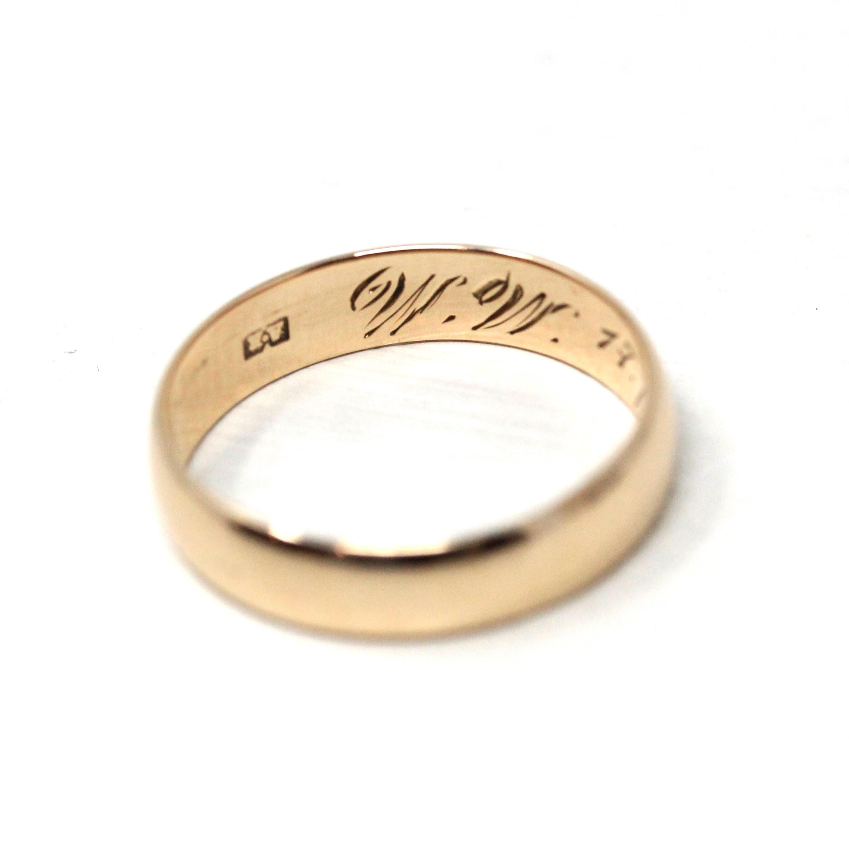 Vintage Inscribed Wedding Band - Art Deco 6k Yellow Gold Unadorned Plain Ring - Dated 1931 Size 7 Classic Simple Unisex 30s Fine Jewelry