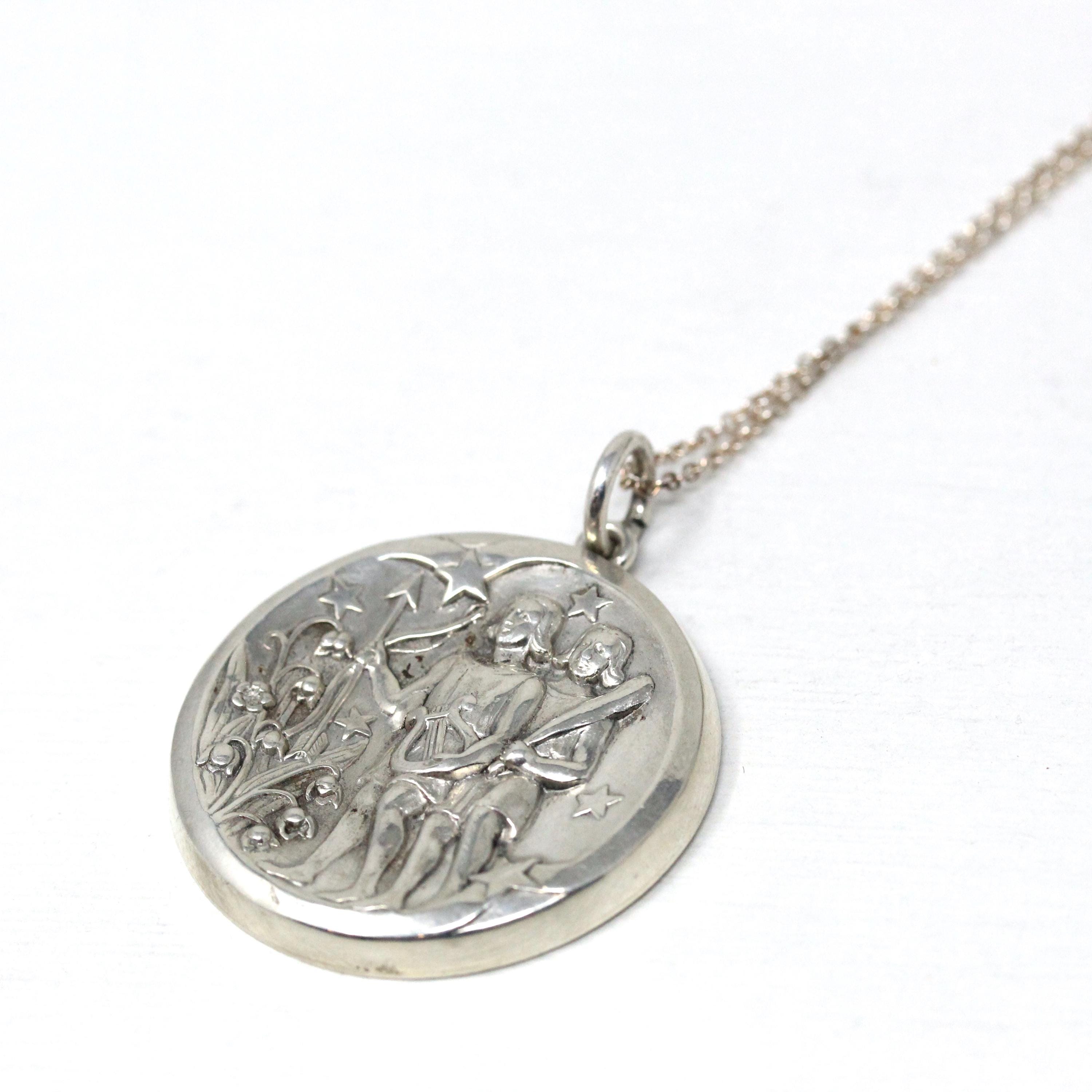 Vintage Gemini Pendant - Retro Era Sterling Silver Raised Hollow Design Twins Round Pendant - Circa 1960s Georg Jensen 306 Zodiac Jewelry