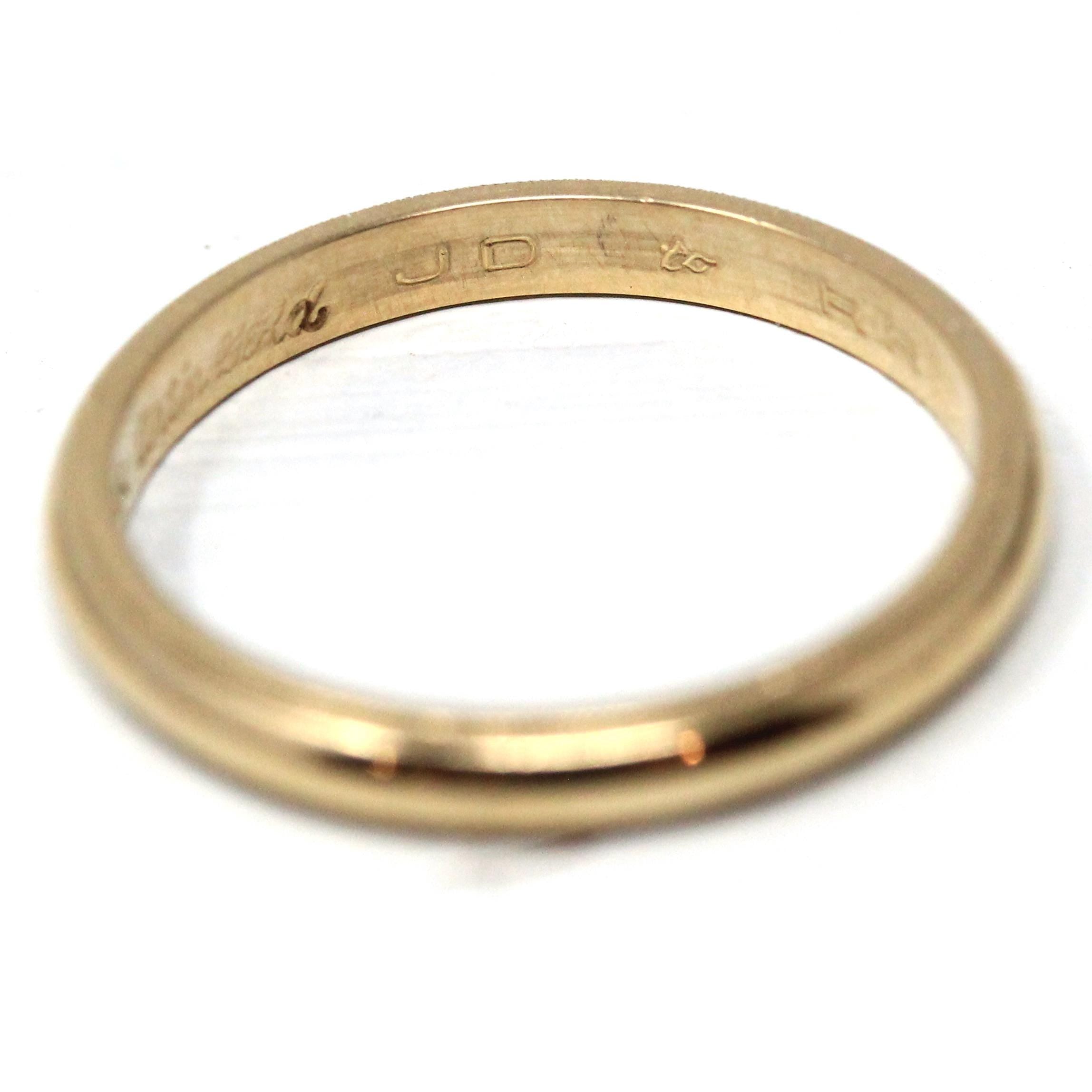 Milgrain Wedding Band - Modern 14k Yellow Gold Engraved "JD to RR 5-18-88" Ring - Estate 1988 Size 8 1/2 Men's Unisex Stacking Fine Jewelry