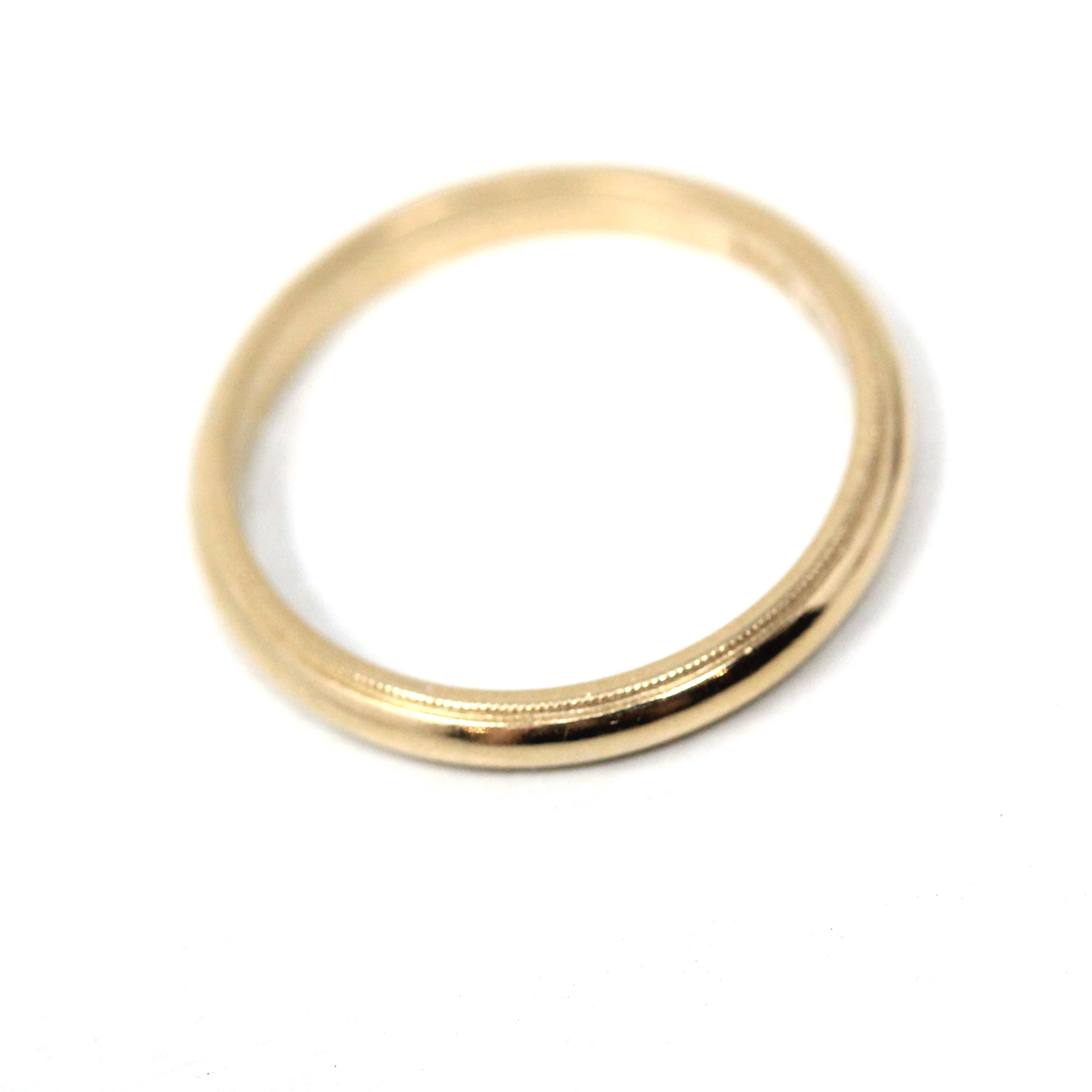 Milgrain Wedding Band - Modern 14k Yellow Gold Engraved "JD to RR 5-18-88" Ring - Estate 1988 Size 8 1/2 Men's Unisex Stacking Fine Jewelry