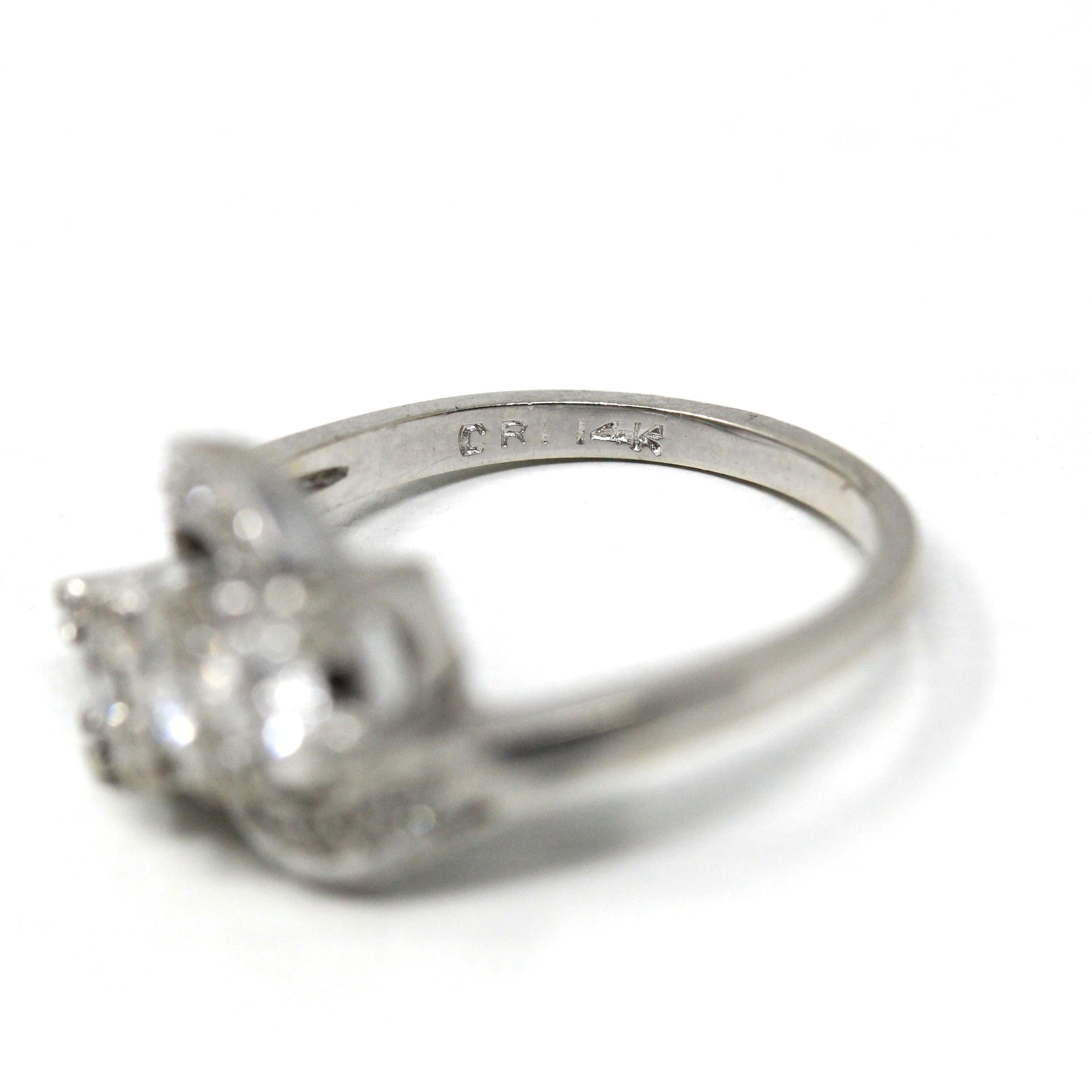 Mid Century Diamond Swirl Ring - Vintage 14K White Gold .50 CTW Diamond Gemstones - Circa 1950s Era Size 6 1/2 Fine Engagement Jewelry