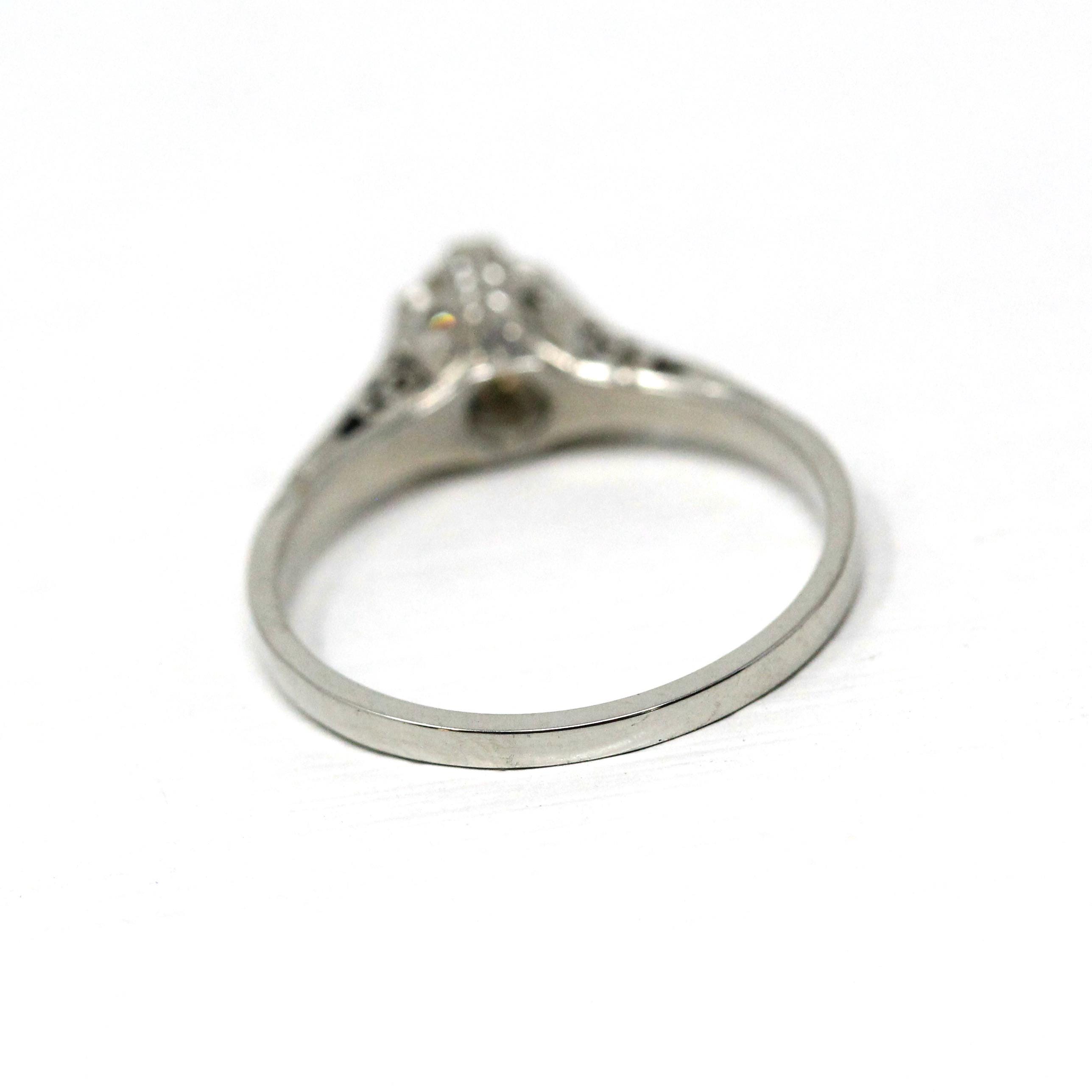 Vintage Diamond Ring - Art Deco 18k White Gold Natural Gemstone Basket Cathedral Solitaire - Circa 1930s Size 6 1/2 Filigree Fine Jewelry