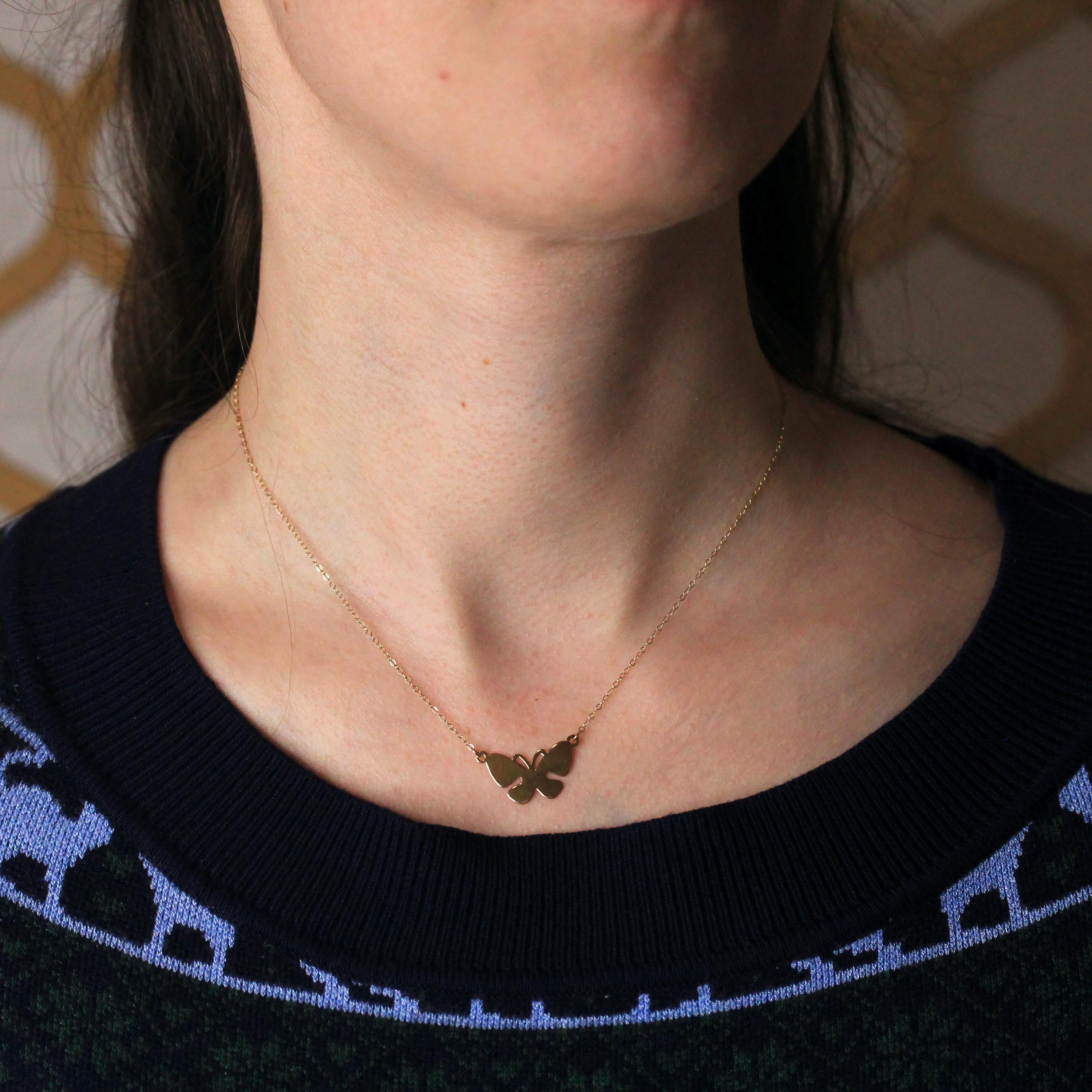 Modern Butterfly Necklace - Estate 14k Yellow Gold Figural Winged Insect Pendant Necklace - Circa 2000's Era Statement Bug Fine Jewelry