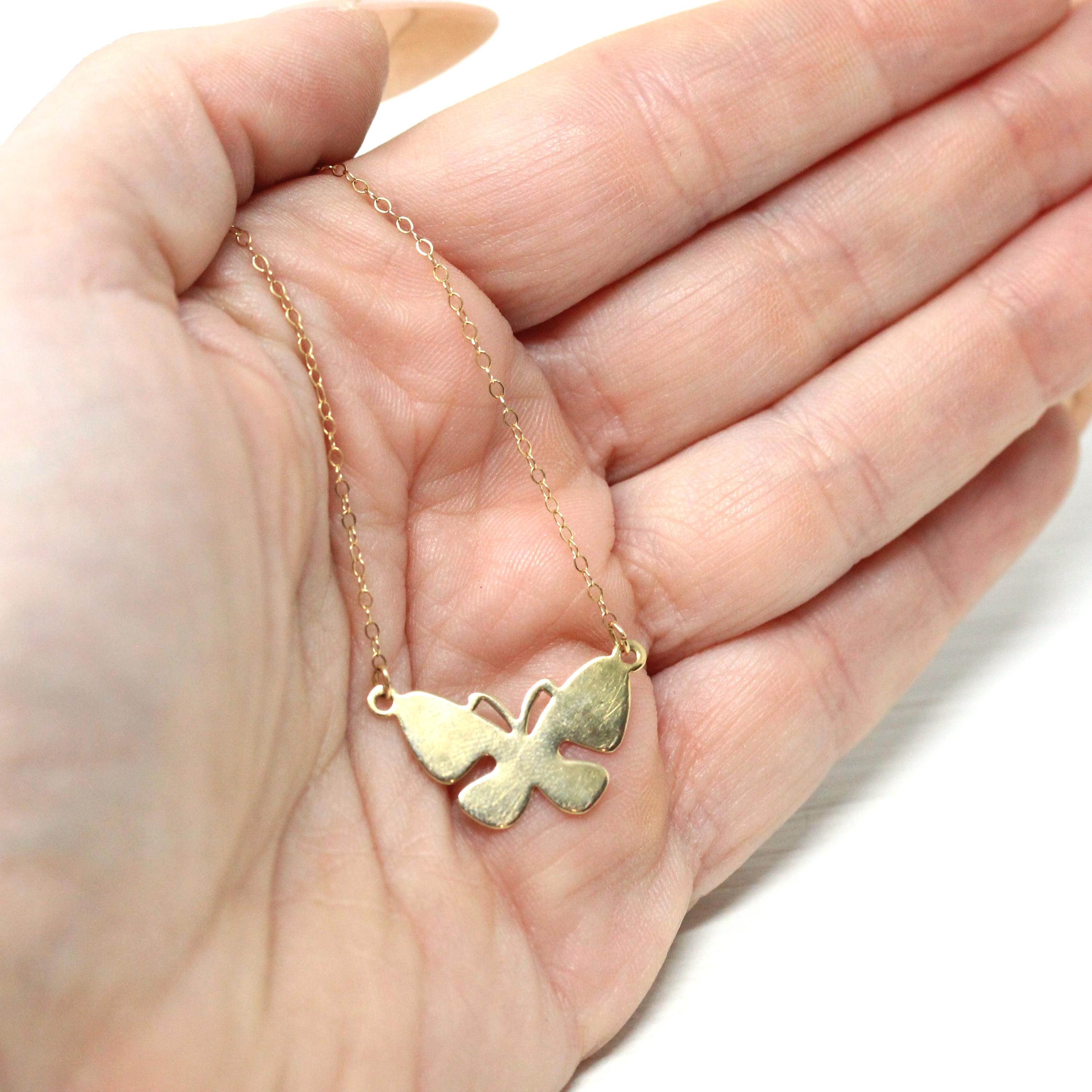 Modern Butterfly Necklace - Estate 14k Yellow Gold Figural Winged Insect Pendant Necklace - Circa 2000's Era Statement Bug Fine Jewelry