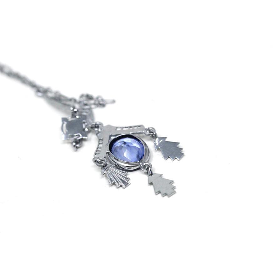 Art Deco Lavalier - Vintage 10k White Gold 2.47 CT Created Blue Sapphire Necklace - Circa 1930s Era Two Tone Floral Filigree Fine Jewelry