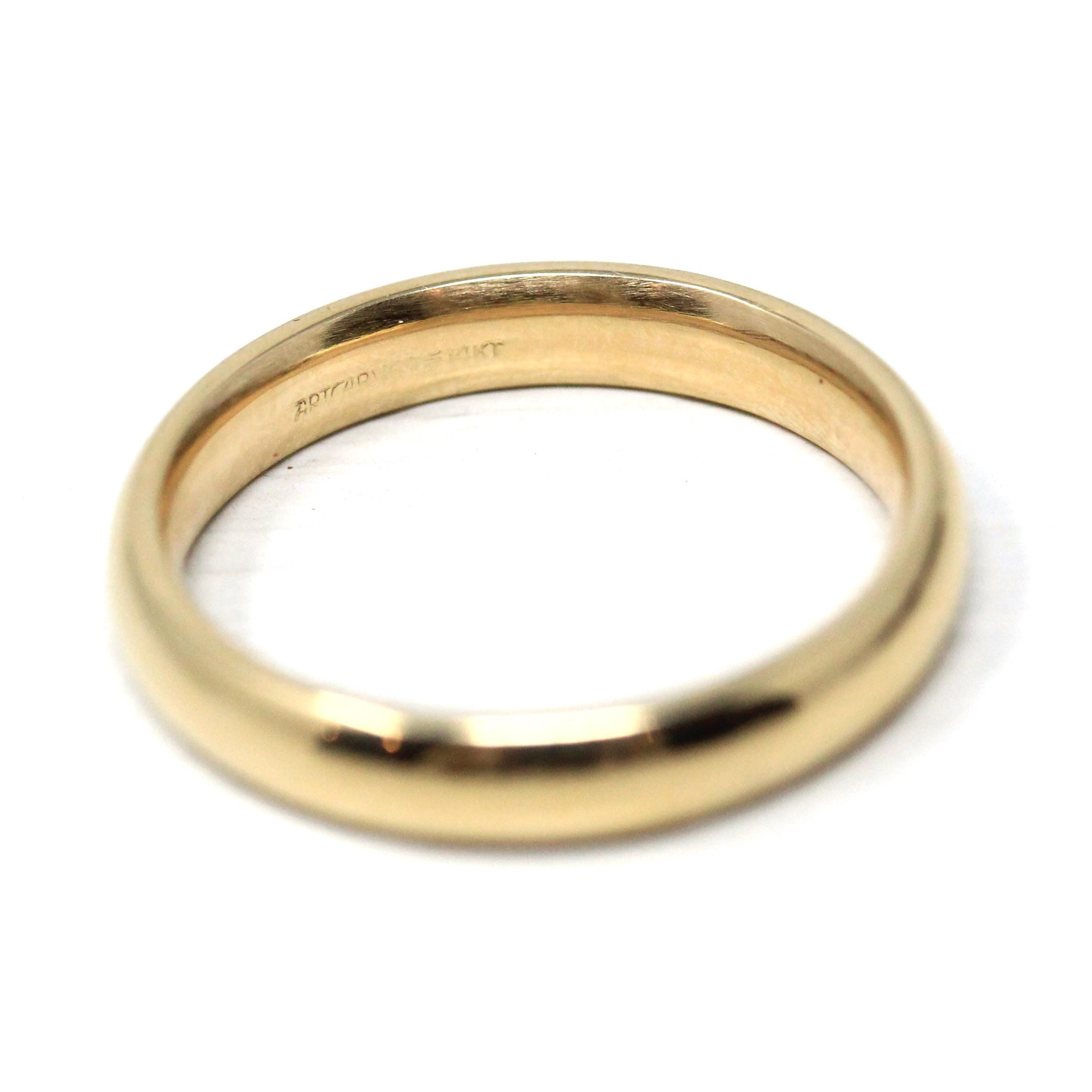 Vintage Wedding Band - Modern Estate Era 14k Yellow Gold Plain Circa 1988 Ring - Size 9 Signed Art Carved J.R. Wood Bridal Fine 80s Jewelry