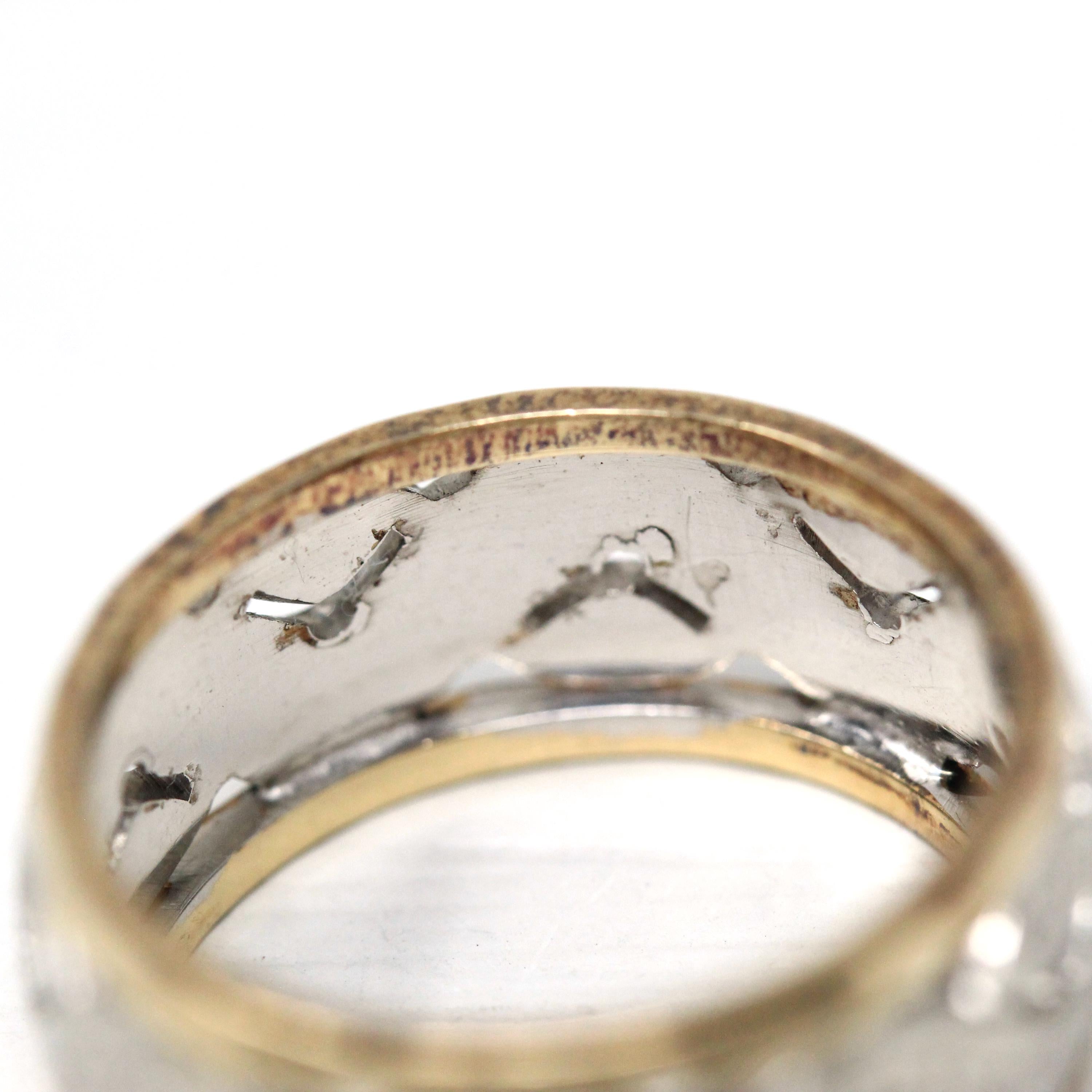 Vintage Pierced Band - Mid Century Era 14k Yellow & White Gold Open Metal Cigar Style Ring - Circa 1950s Size 5 1/2 Two Tone Unisex Jewelry