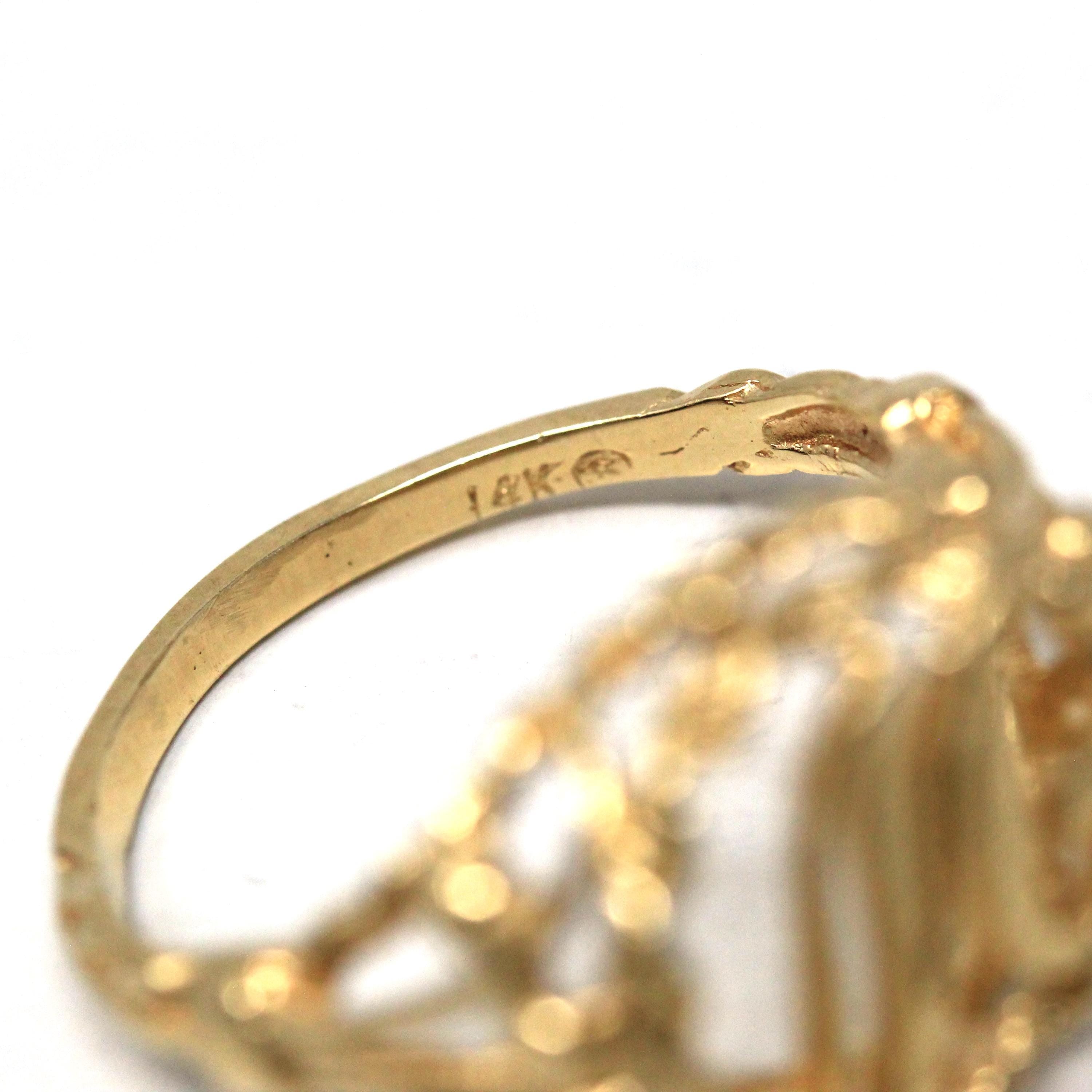 Letter "M" Ring - Estate 14k Yellow Gold Single Initial Twisted Rope Design - Vintage Circa 1990s Era Size 5 3/4 Statement 90s Fine Jewelry